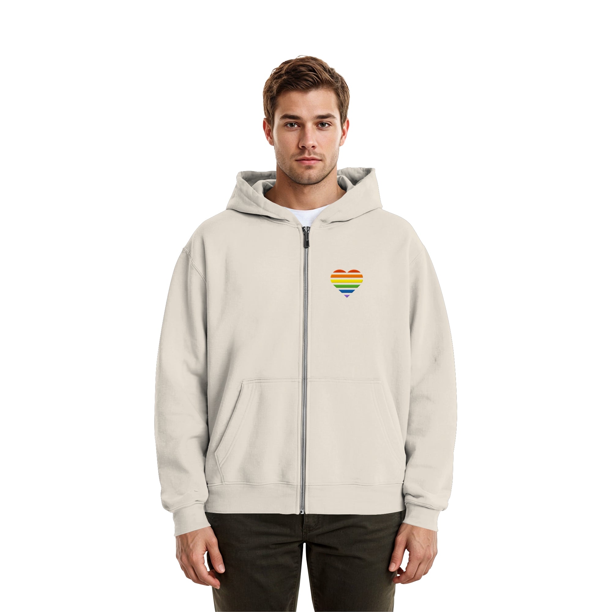 Fluffy Boxcut Zipper - Pride Flag Herz Stick