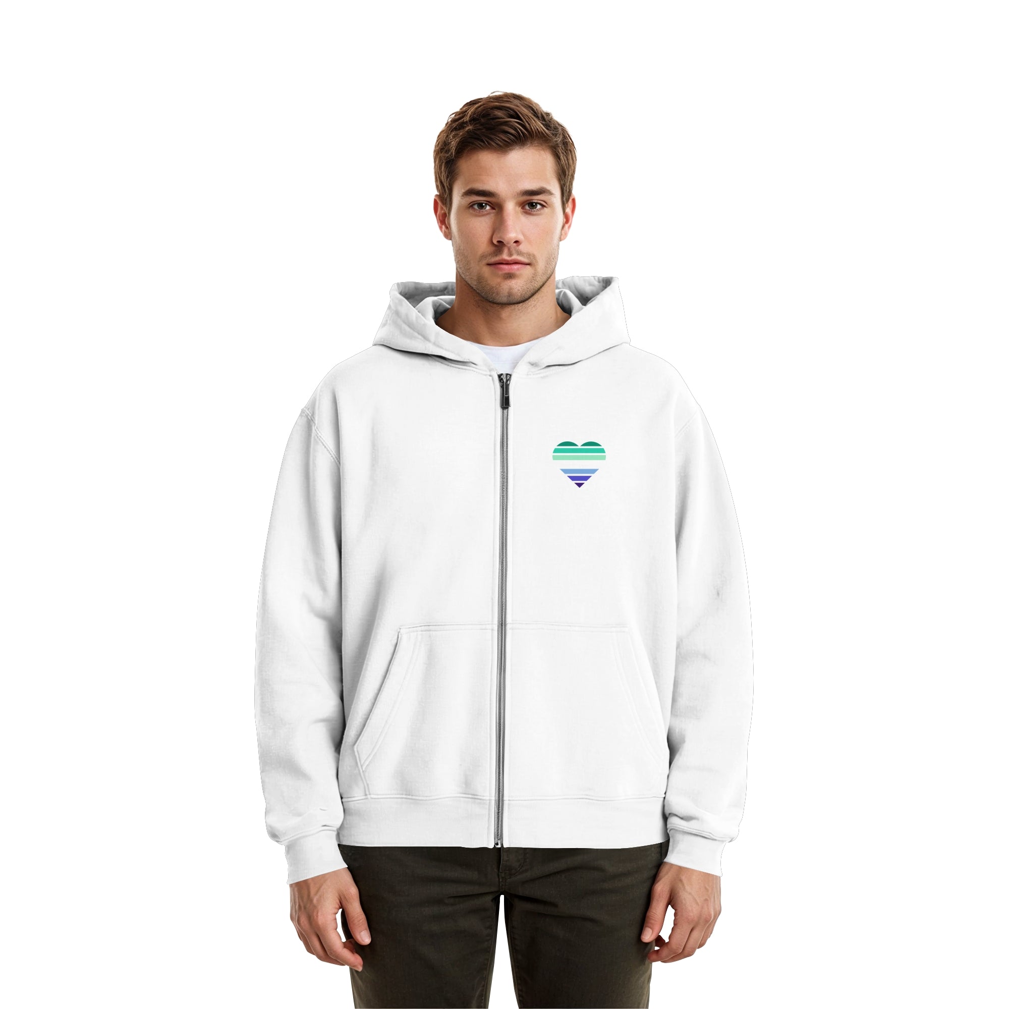 Fluffy Boxcut Zipper - Gay Flag Herz Print