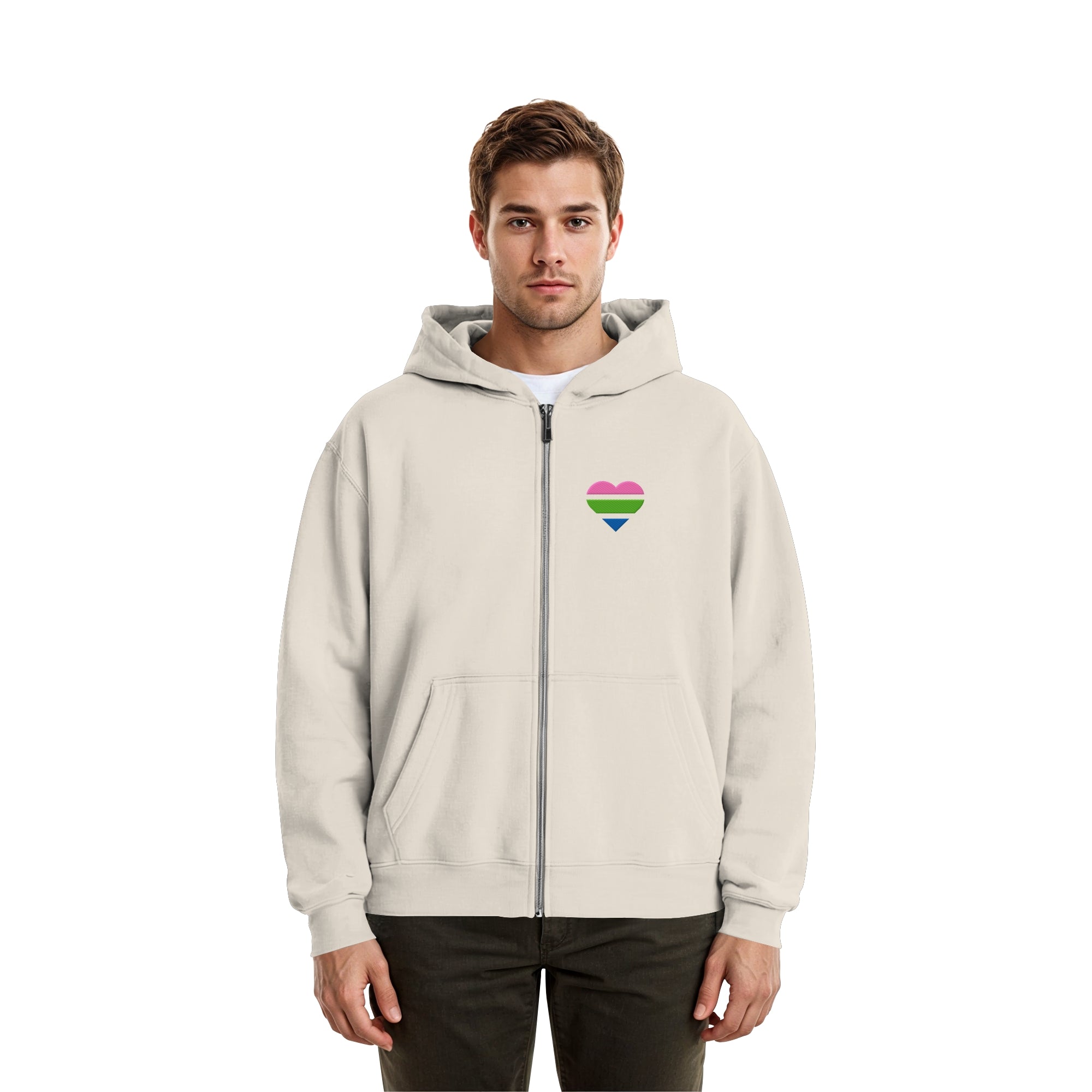 Fluffy Boxcut Zipper - Polysexual Flag Herz Stick