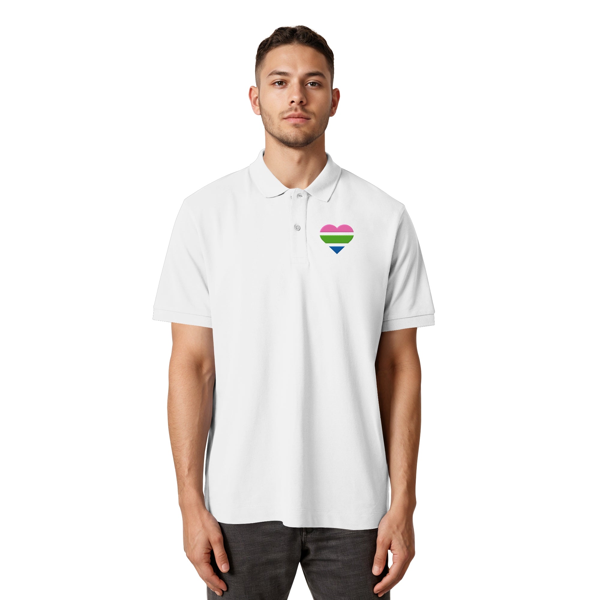 Organic Poloshirt - Polysexual Flag Herz Stick