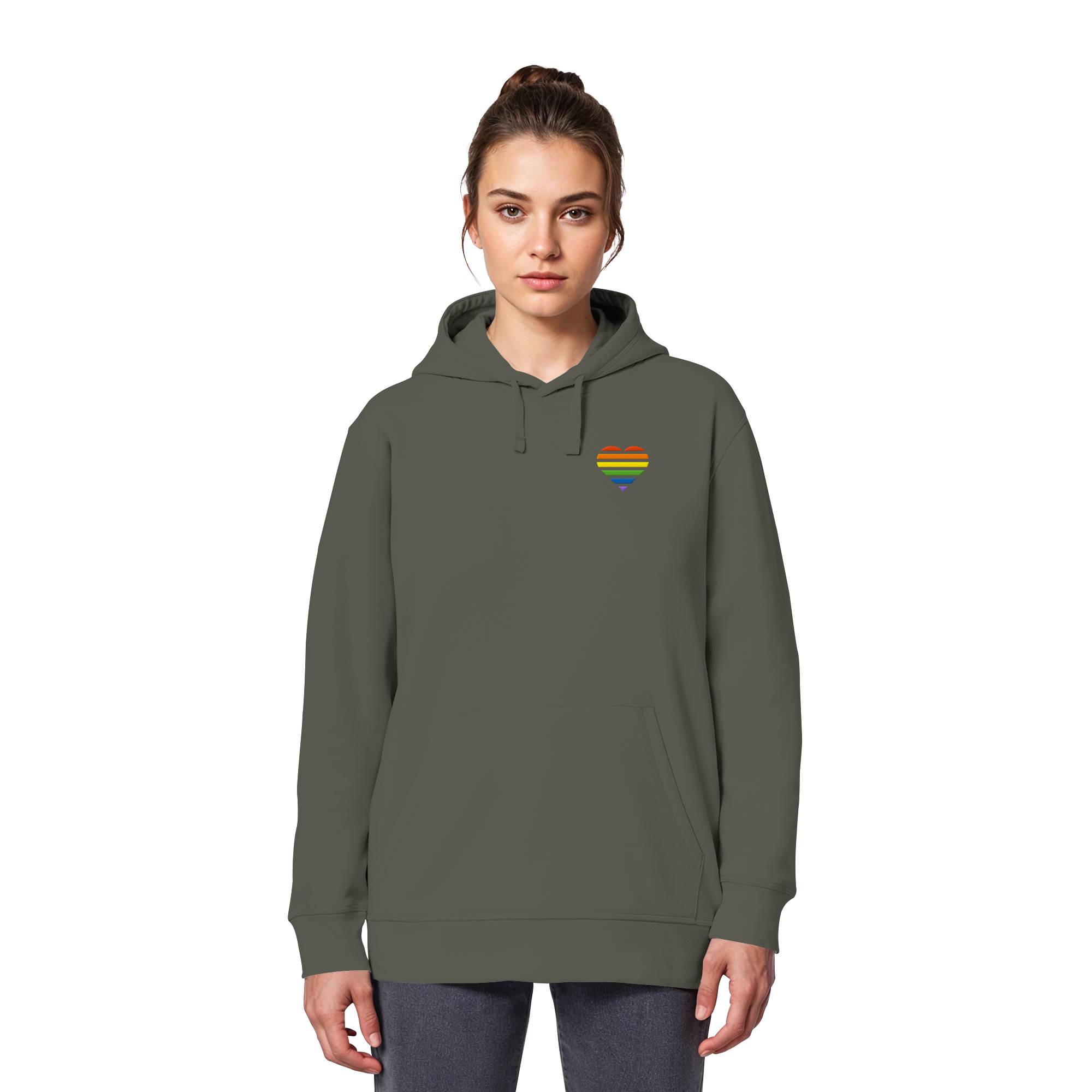 Organic Basic Hoodie - Pride Flag Herz Stick