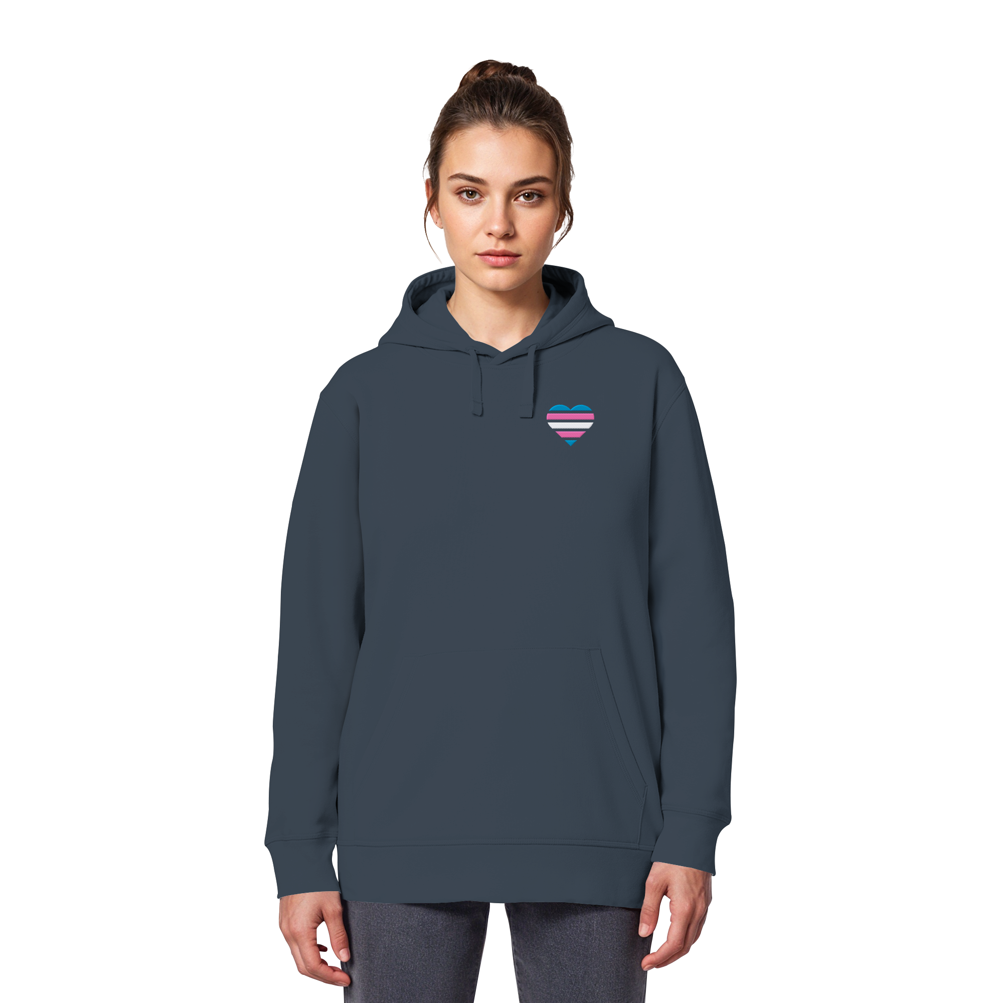 Organic Basic Hoodie - Trans Flag Herz Stick