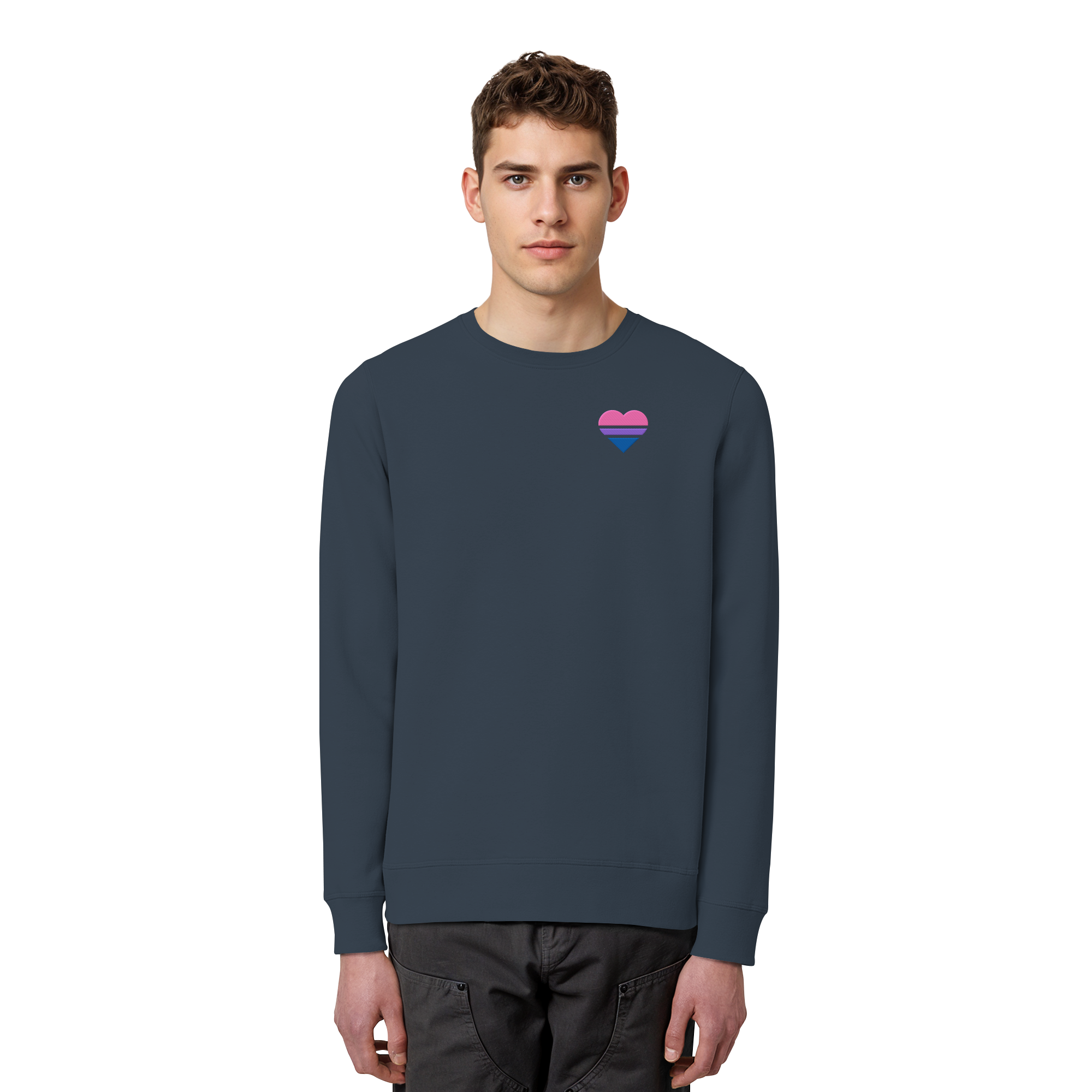 Organic Basic Sweatshirt - Bisexual Flag Herz Stick