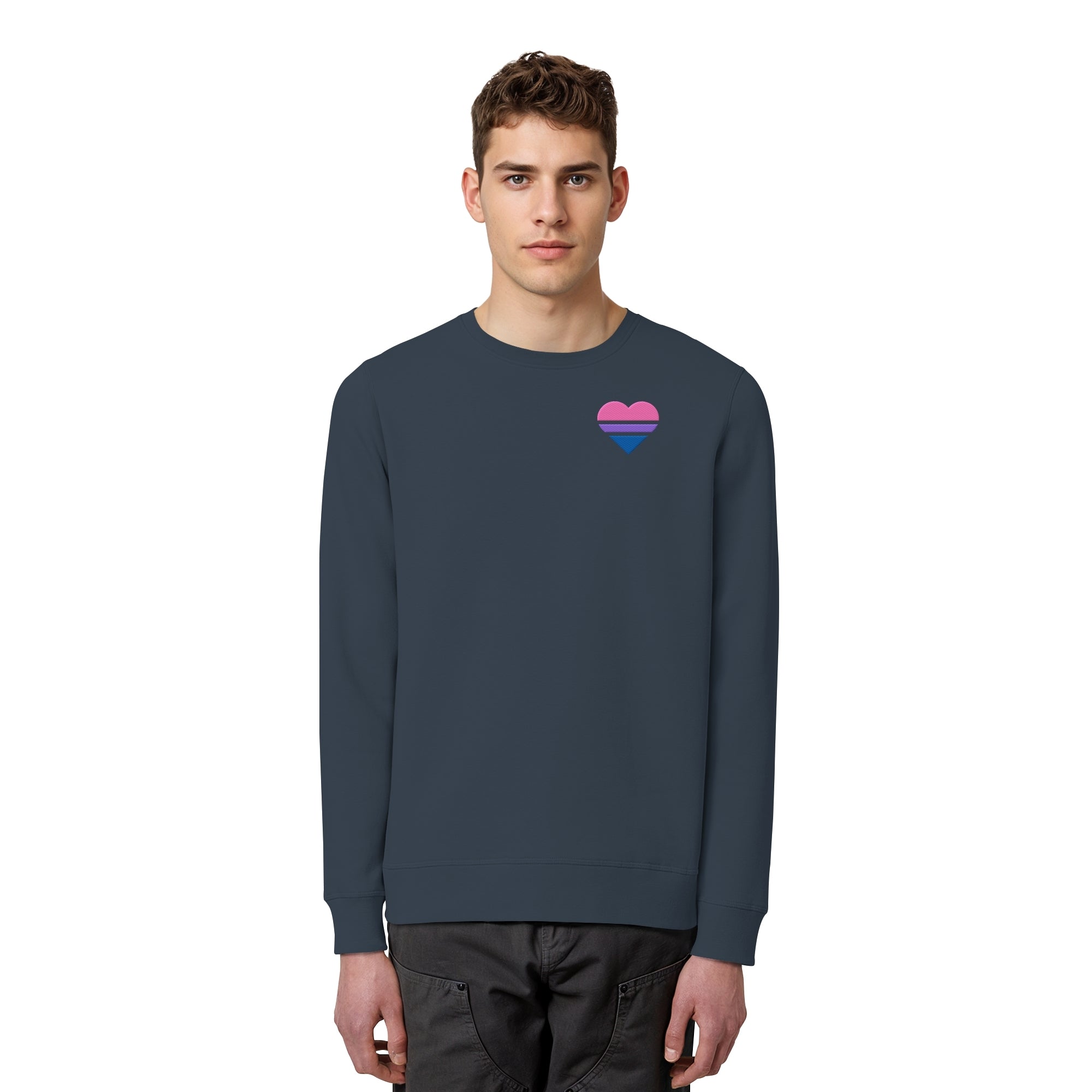 Organic Basic Sweatshirt - Bisexual Flag Herz Stick