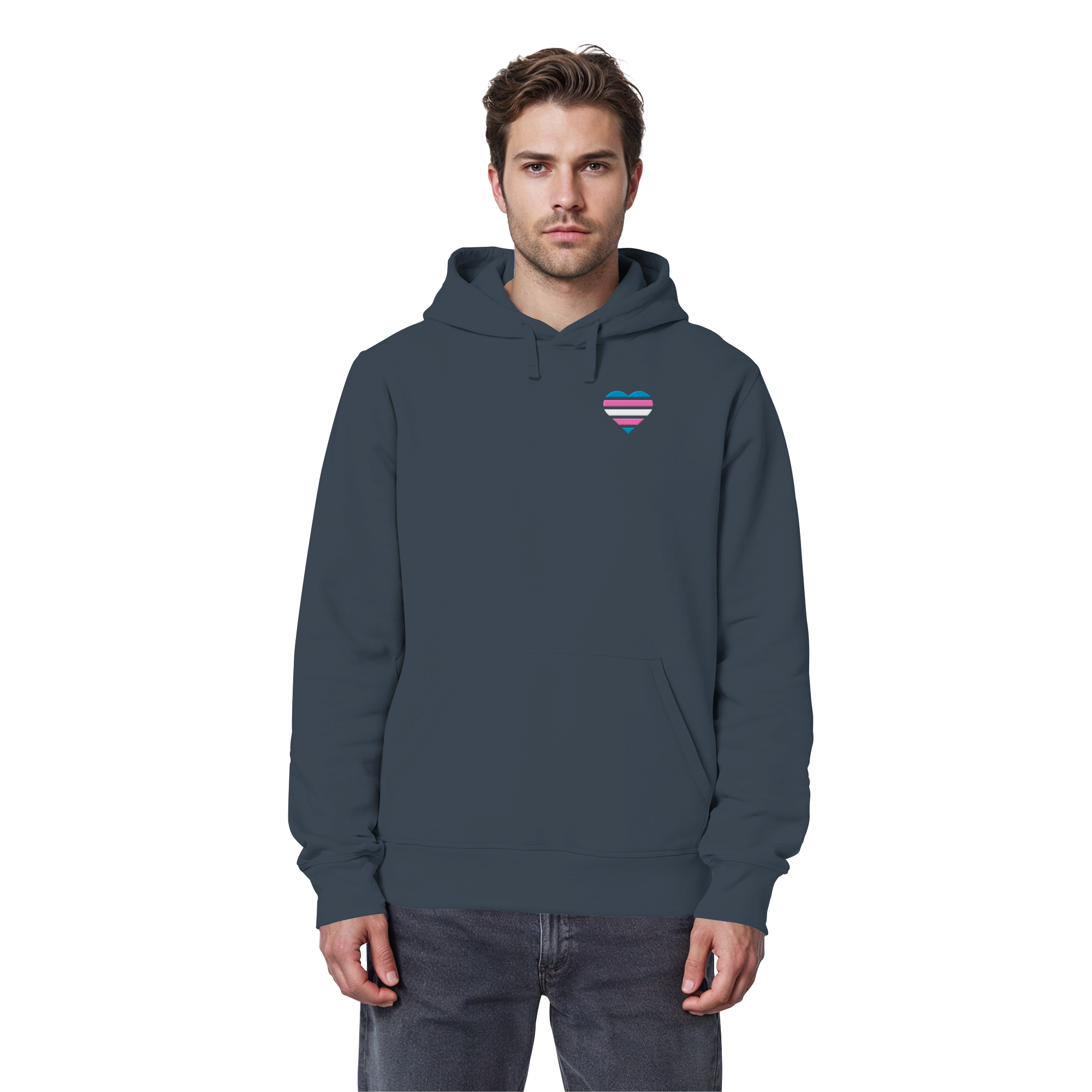 Organic Basic Hoodie - Trans Flag Herz Stick