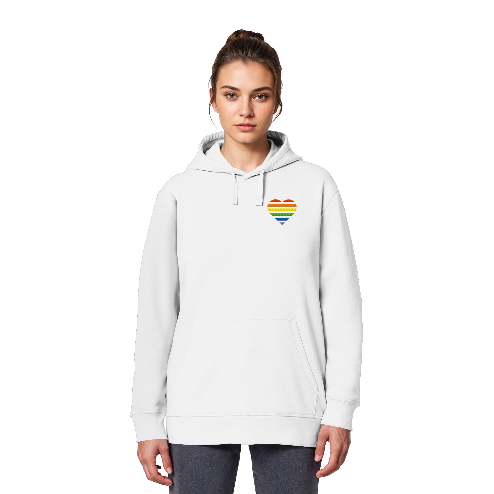 Organic Basic Hoodie - Pride Flag Herz Stick