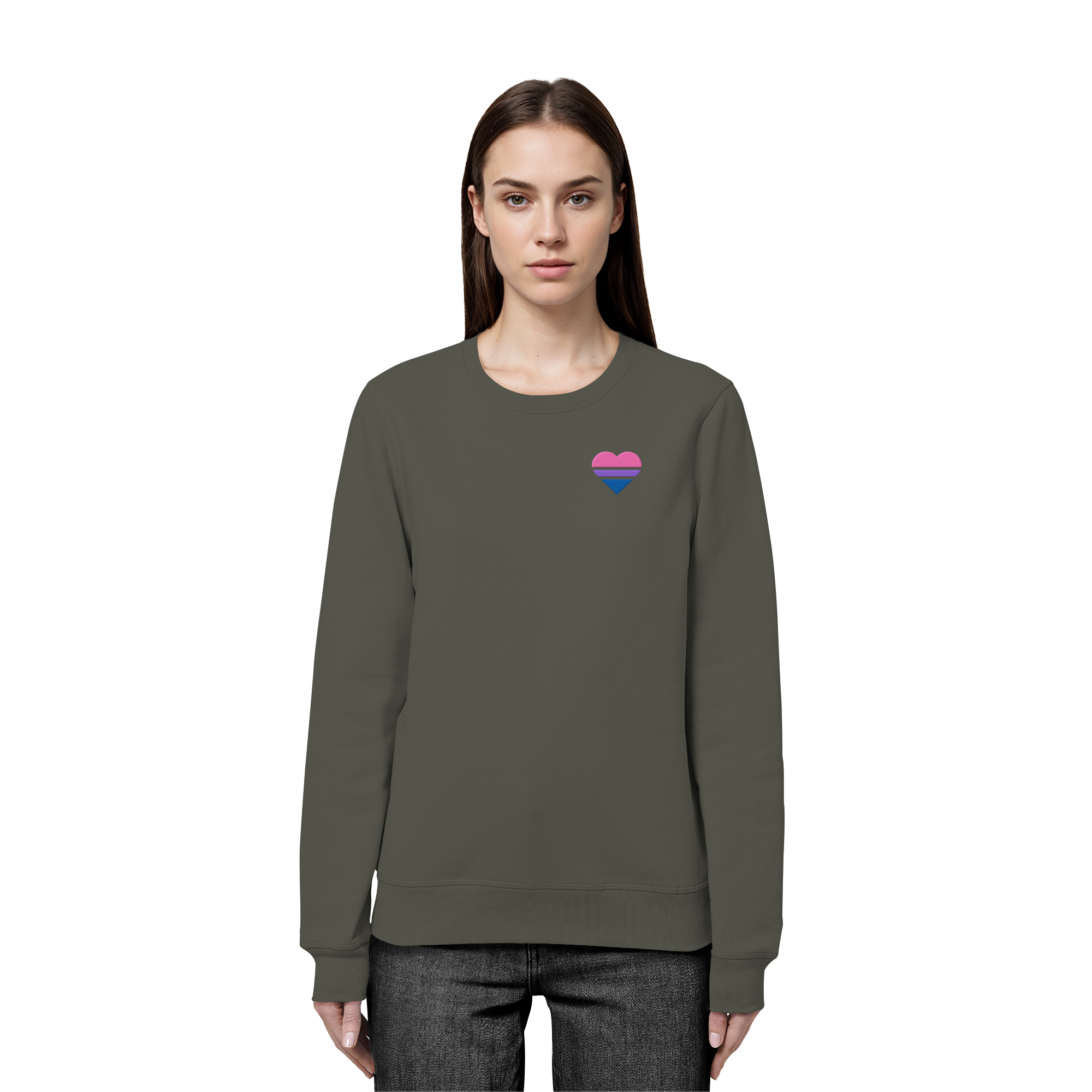 Organic Basic Sweatshirt - Bisexual Flag Herz Stick