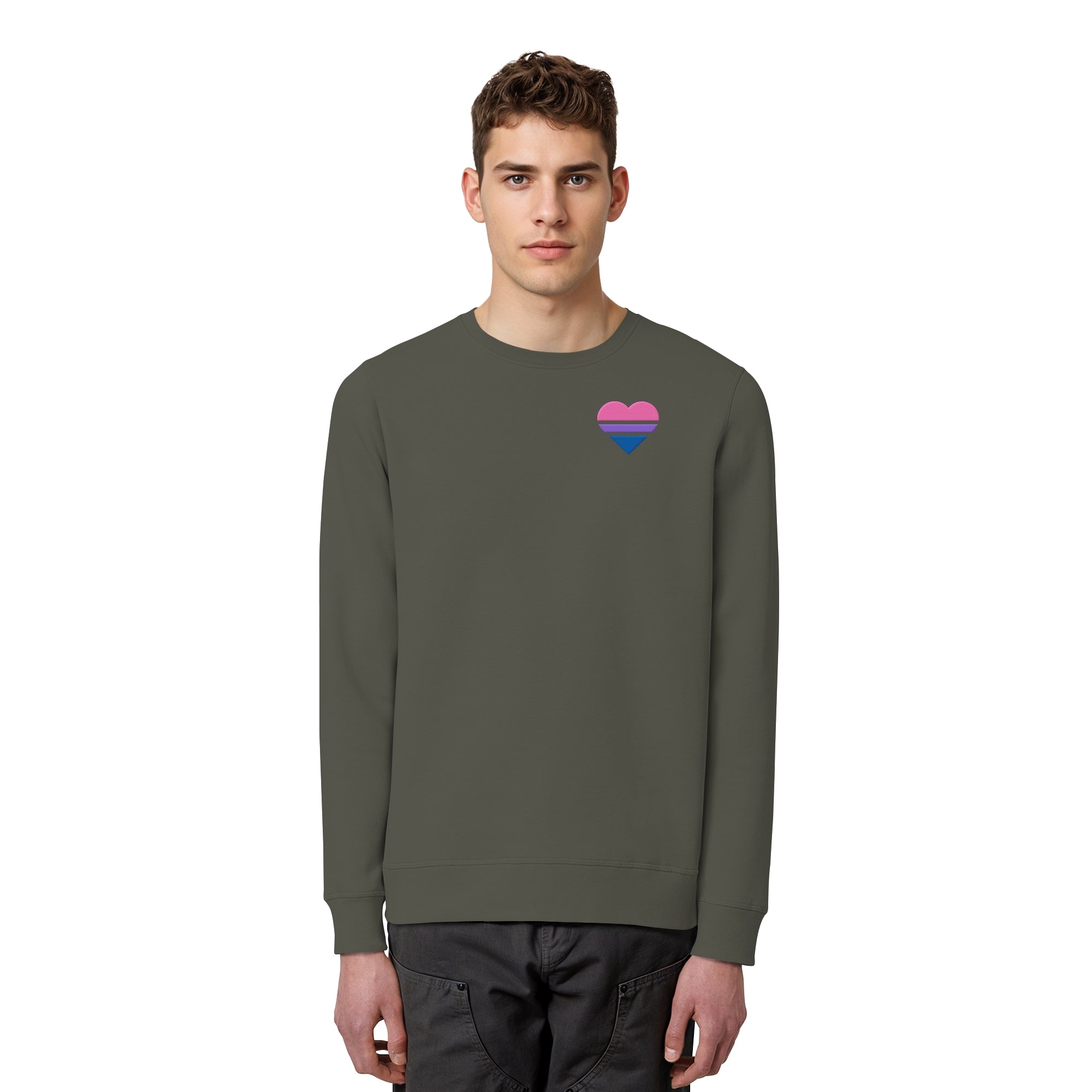 Organic Basic Sweatshirt - Bisexual Flag Herz Stick