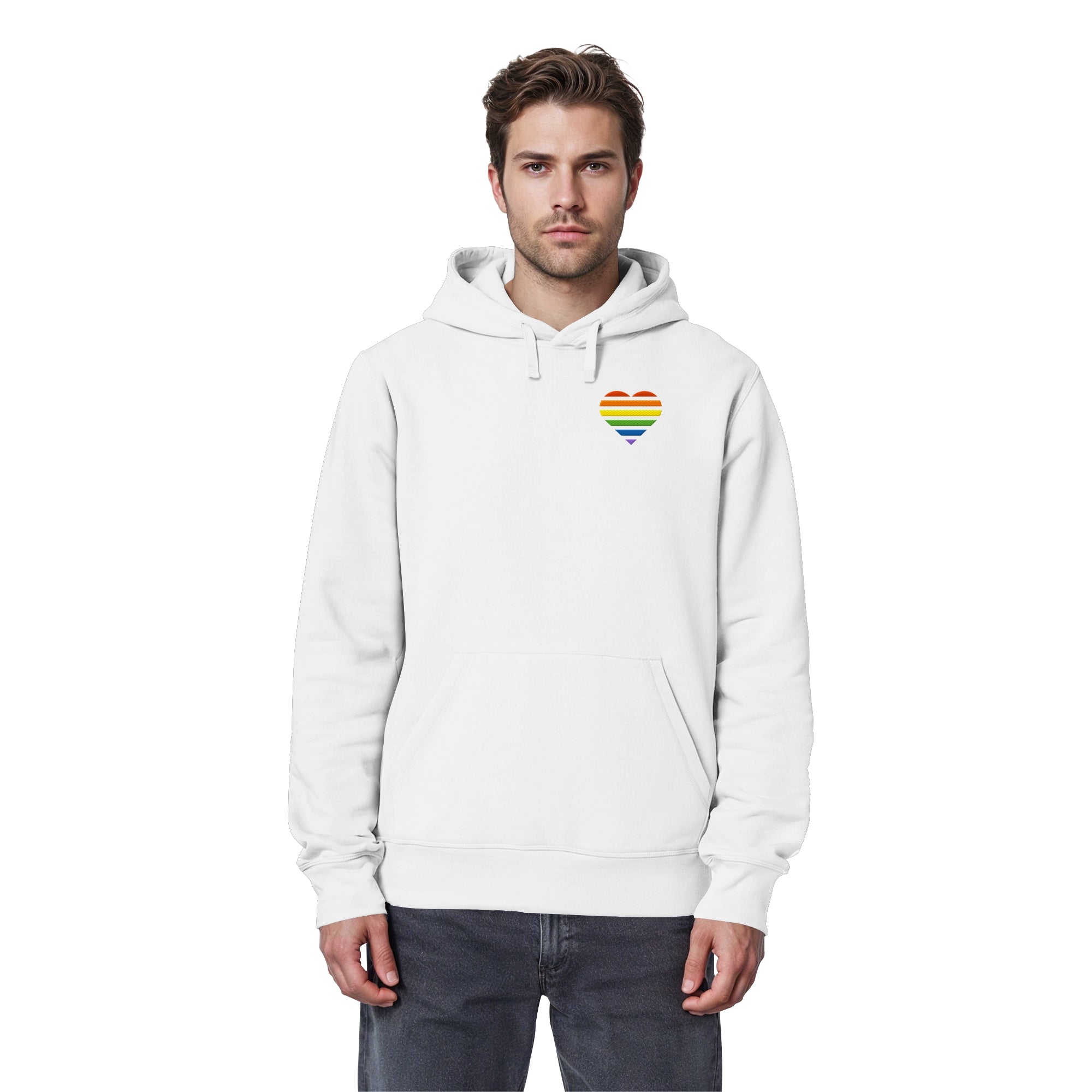 Organic Basic Hoodie - Pride Flag Herz Stick