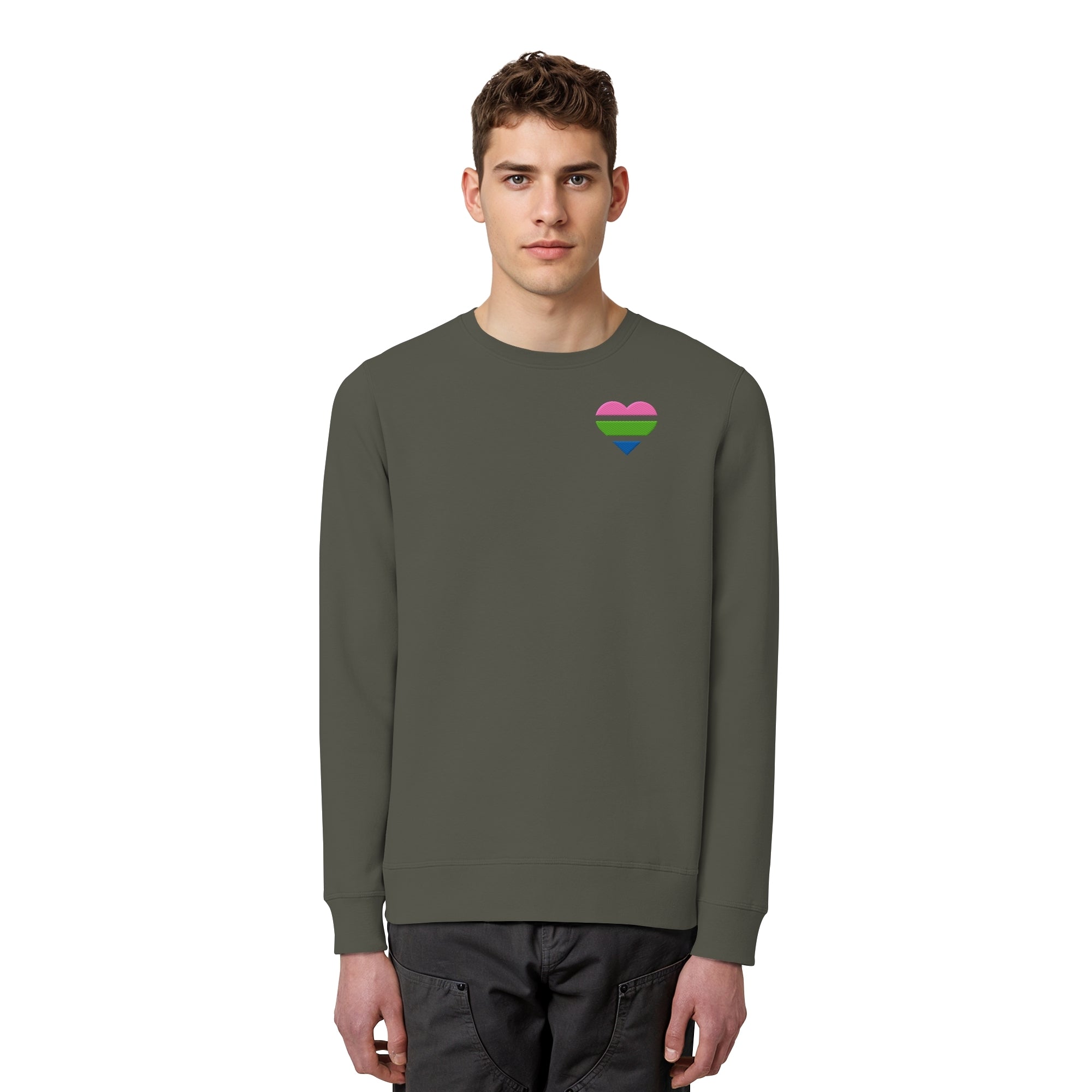 Organic Basic Sweatshirt - Polysexual Flag Herz Stick