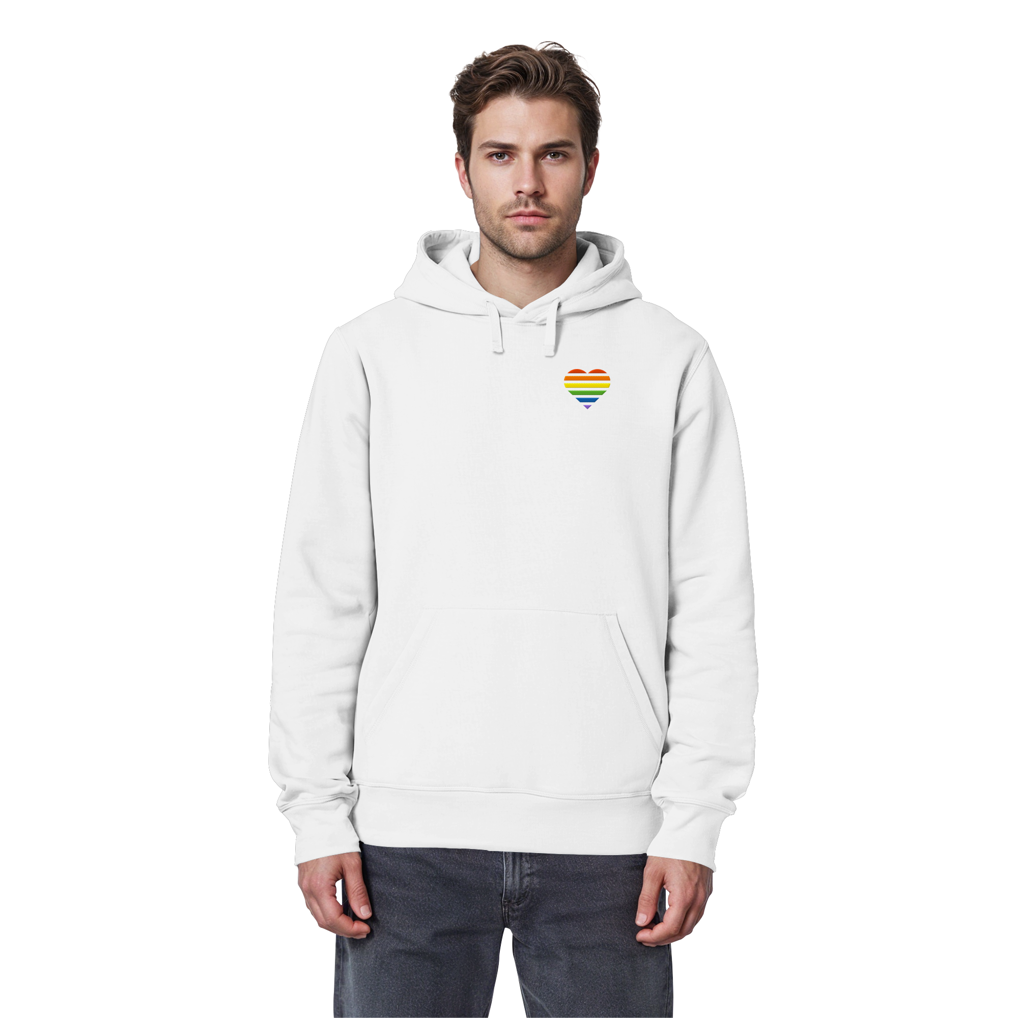 Organic Basic Hoodie - Pride Flag Herz Stick