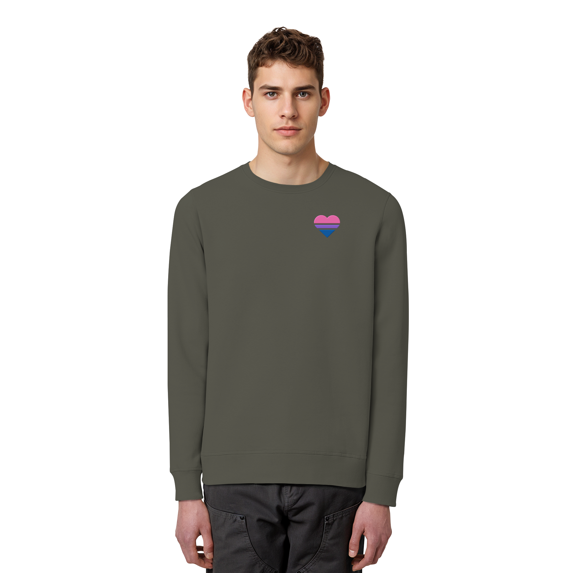 Organic Basic Sweatshirt - Bisexual Flag Herz Stick
