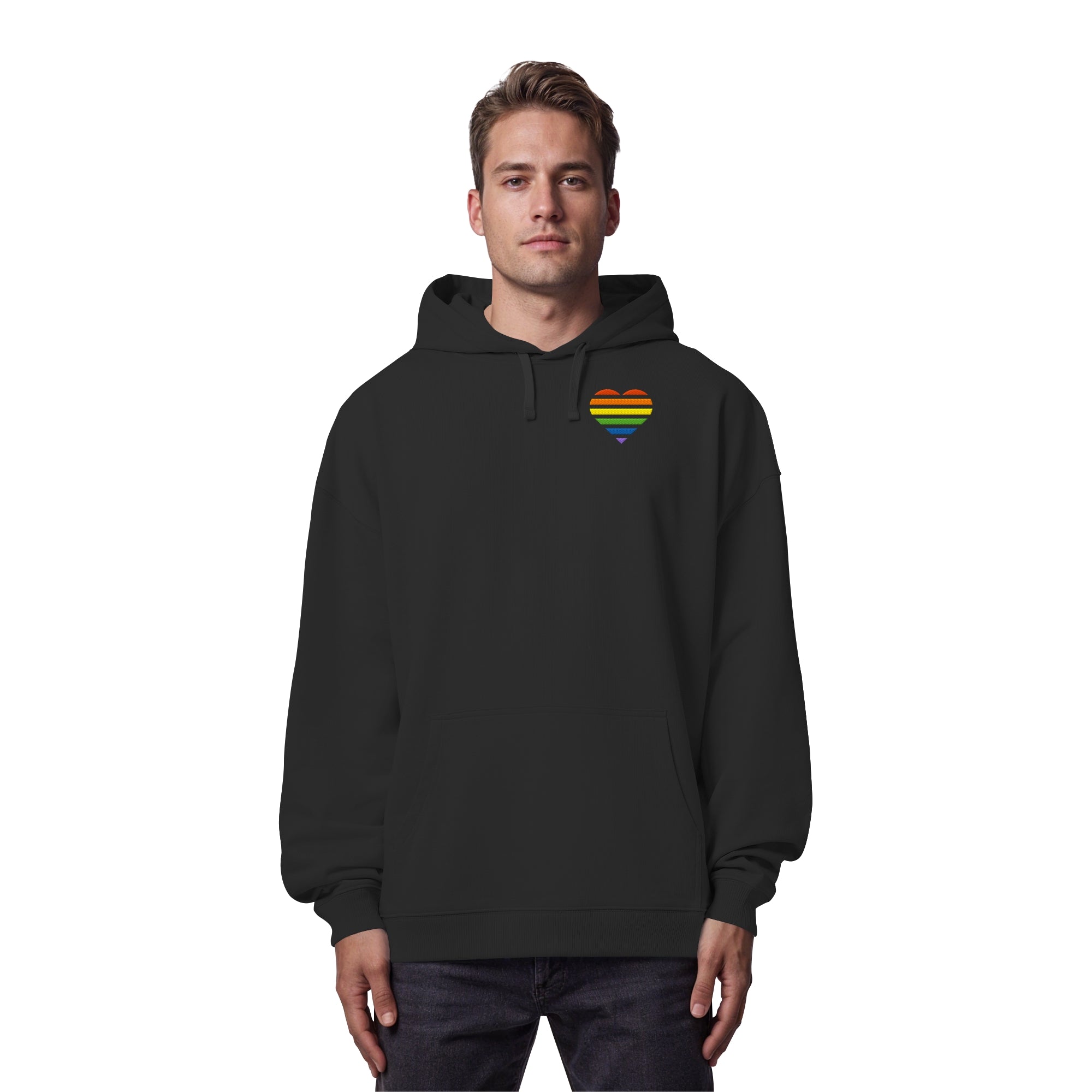 Organic Oversize Hoodie - Pride Flag Herz Stick
