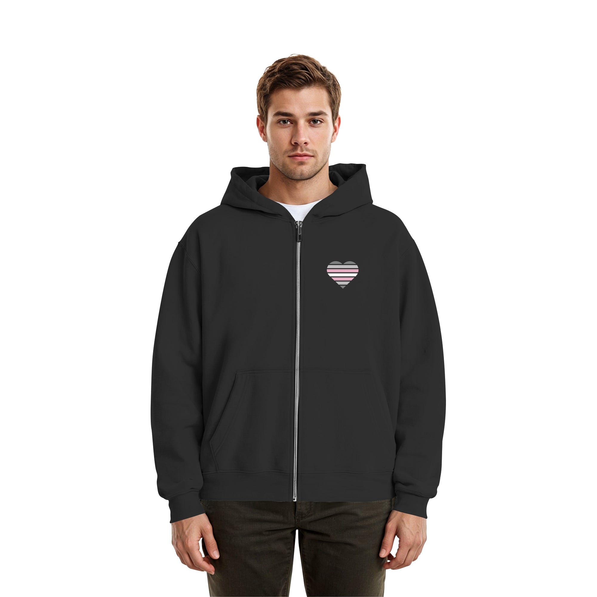 Fluffy Boxcut Zipper - Demigirl Flag Herz Print