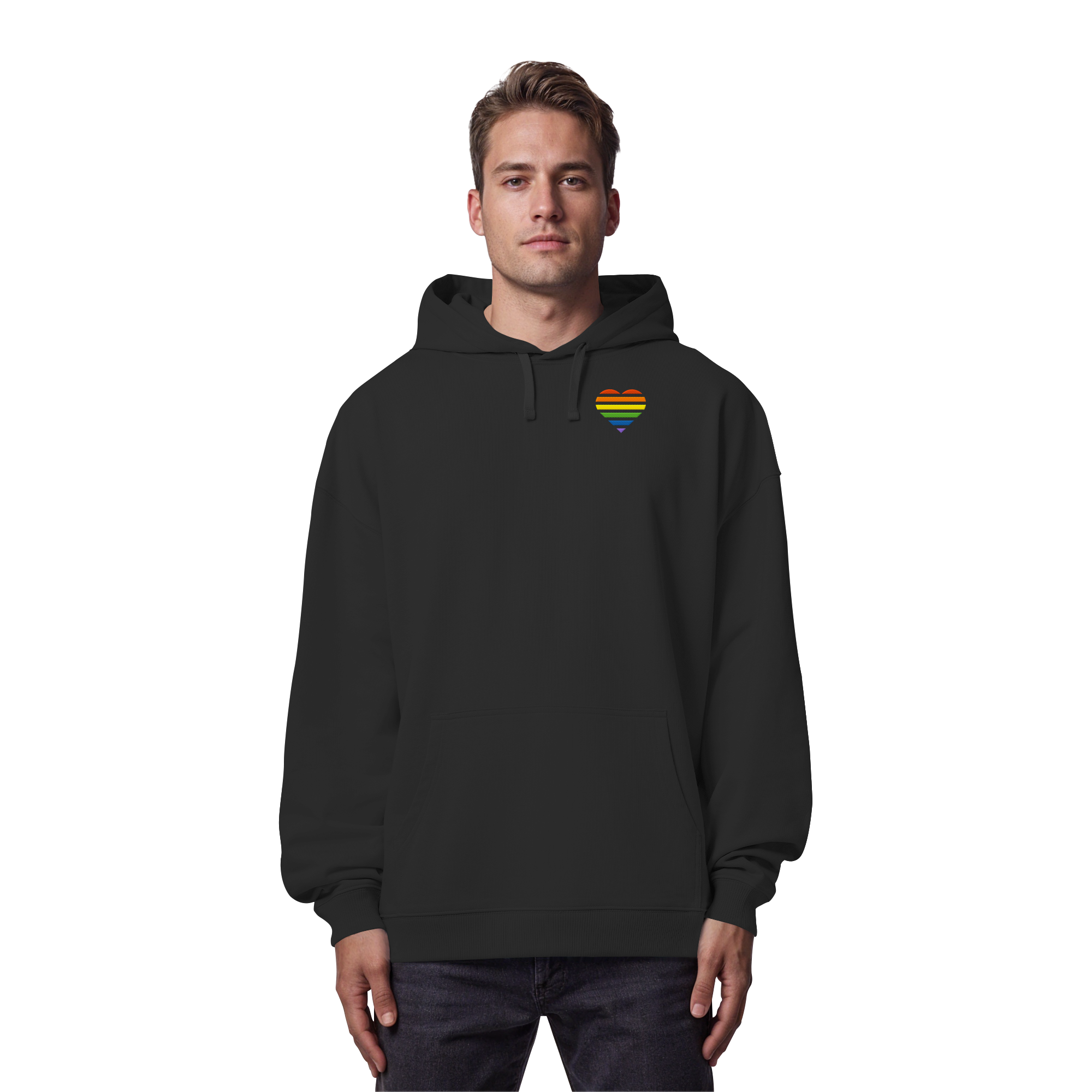 Organic Oversize Hoodie - Pride Flag Herz Stick