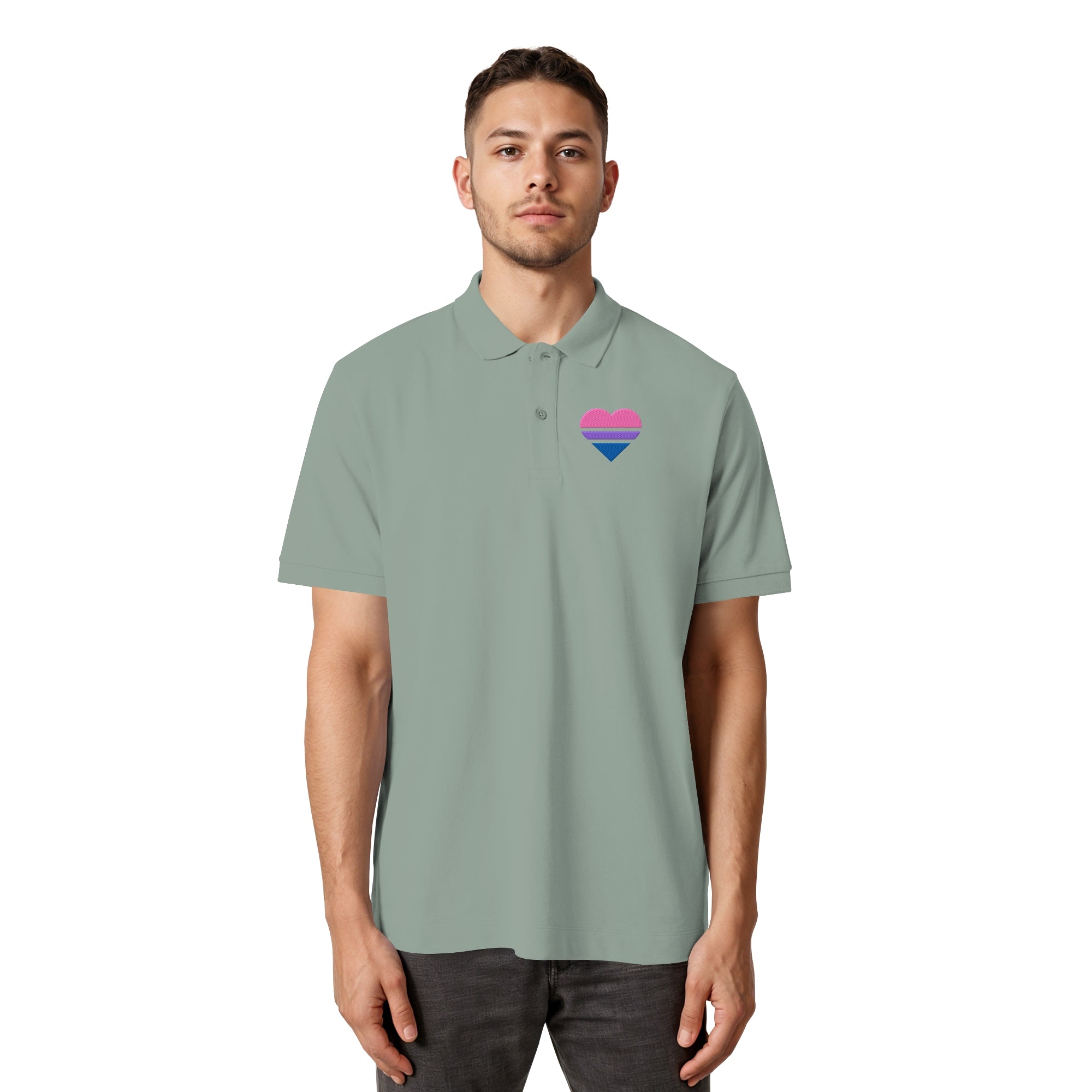 Organic Poloshirt - Bisexual Flag Herz Stick