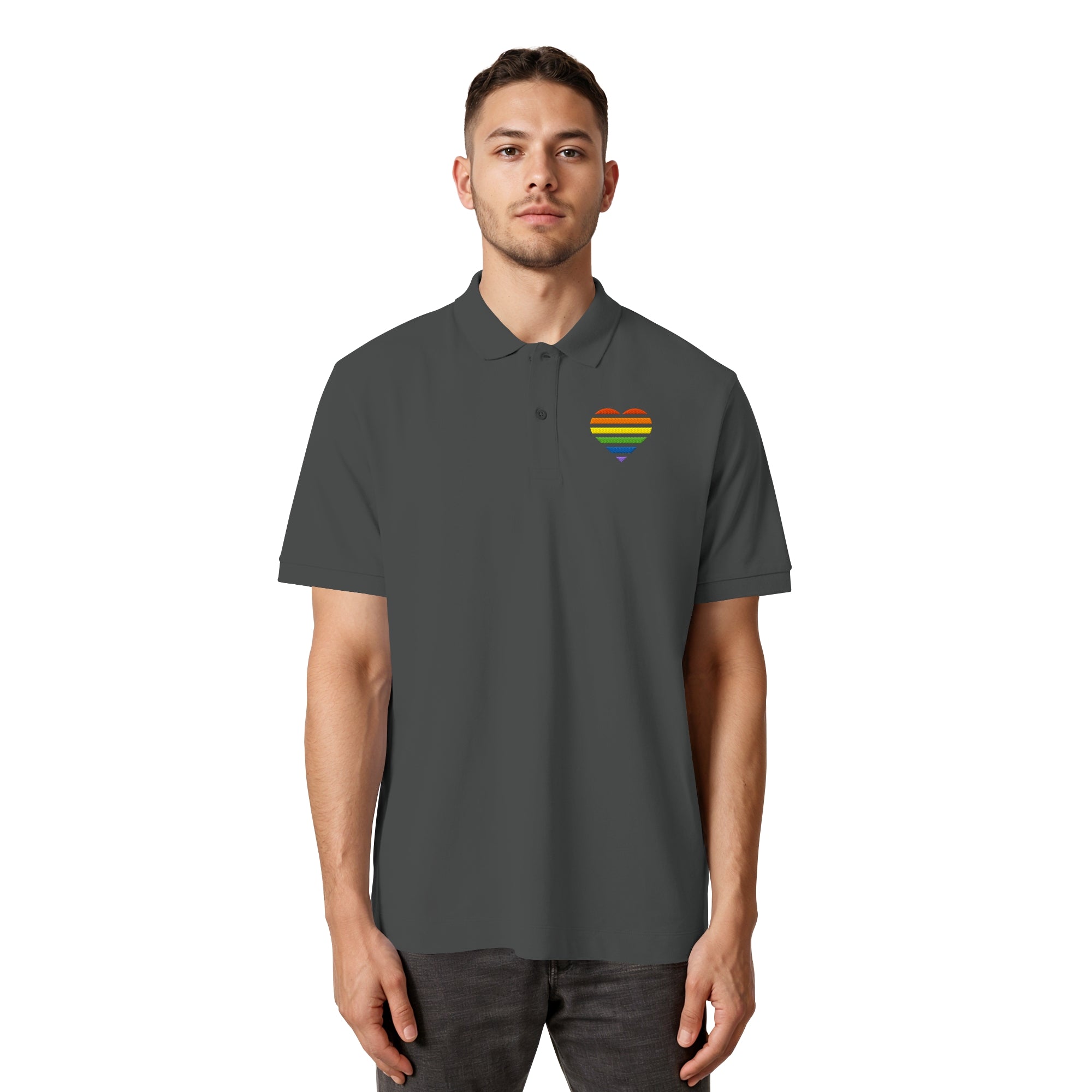 Organic Poloshirt - Pride Flag Herz Stick