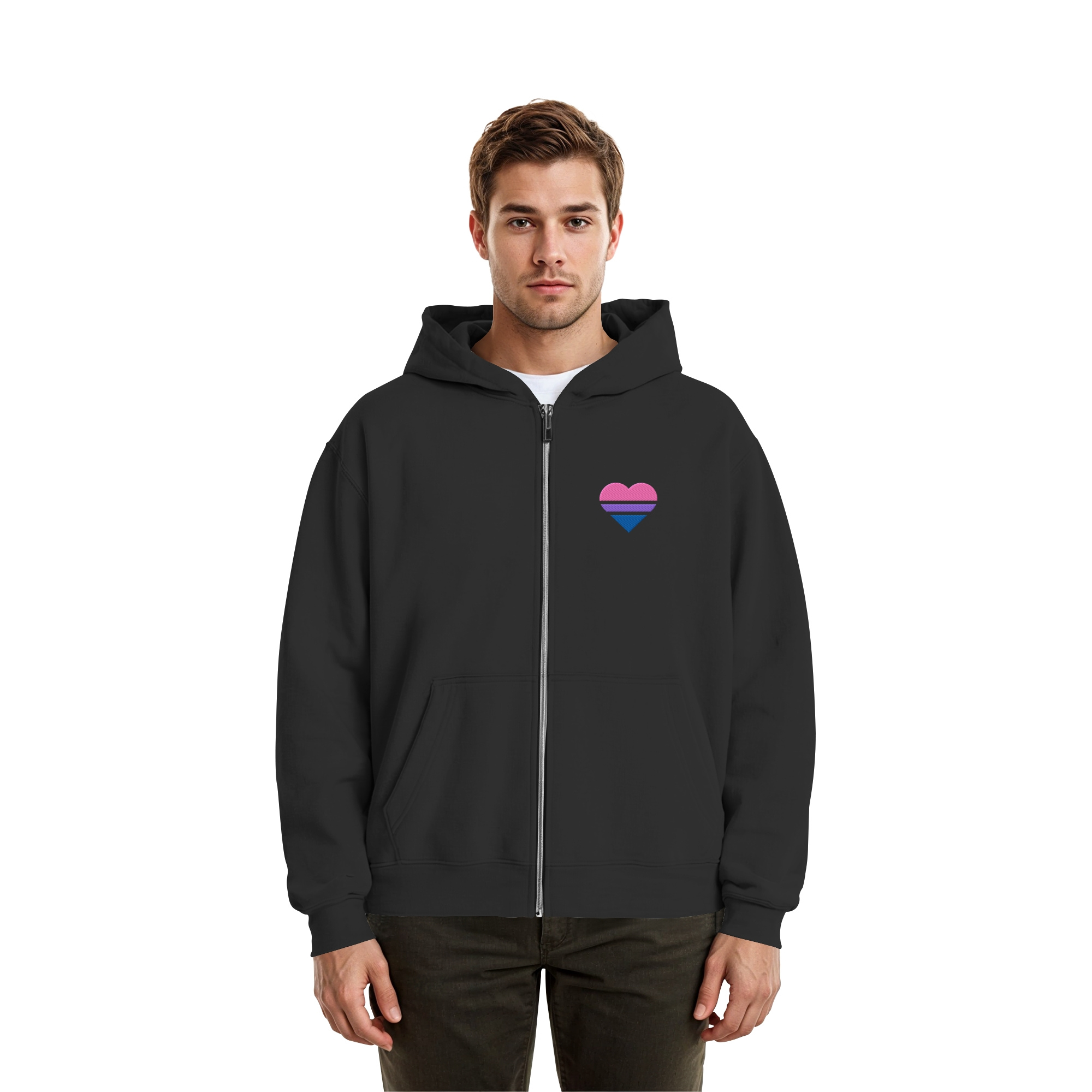 Fluffy Boxcut Zipper - Bisexual Flag Herz Stick