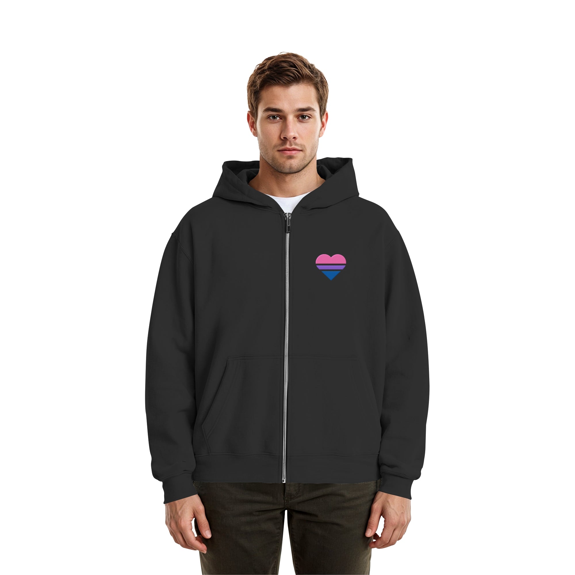 Fluffy Boxcut Zipper - Bisexual Flag Herz Stick