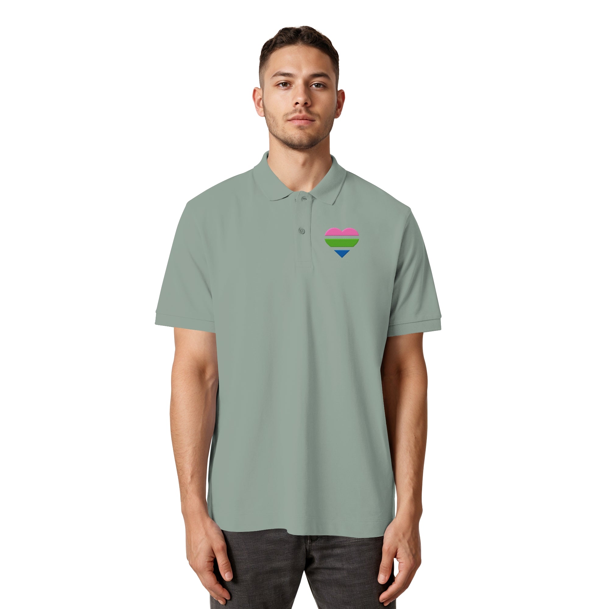 Organic Poloshirt - Polysexual Flag Herz Stick