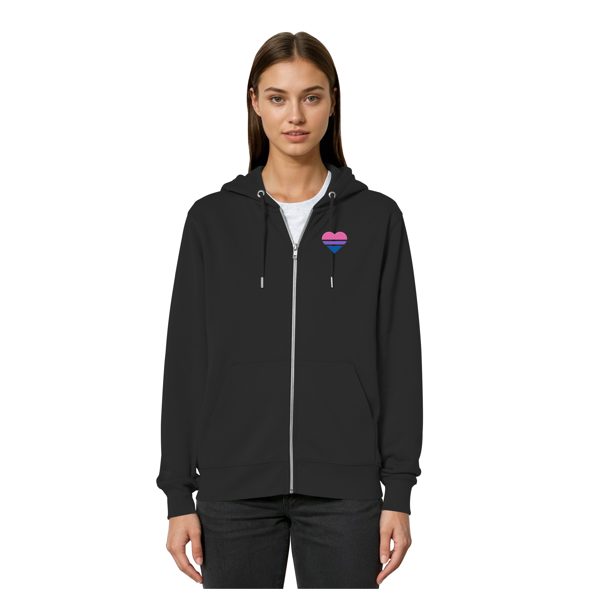 Organic Relaxed Zipper - Bisexual Flag Herz Stick
