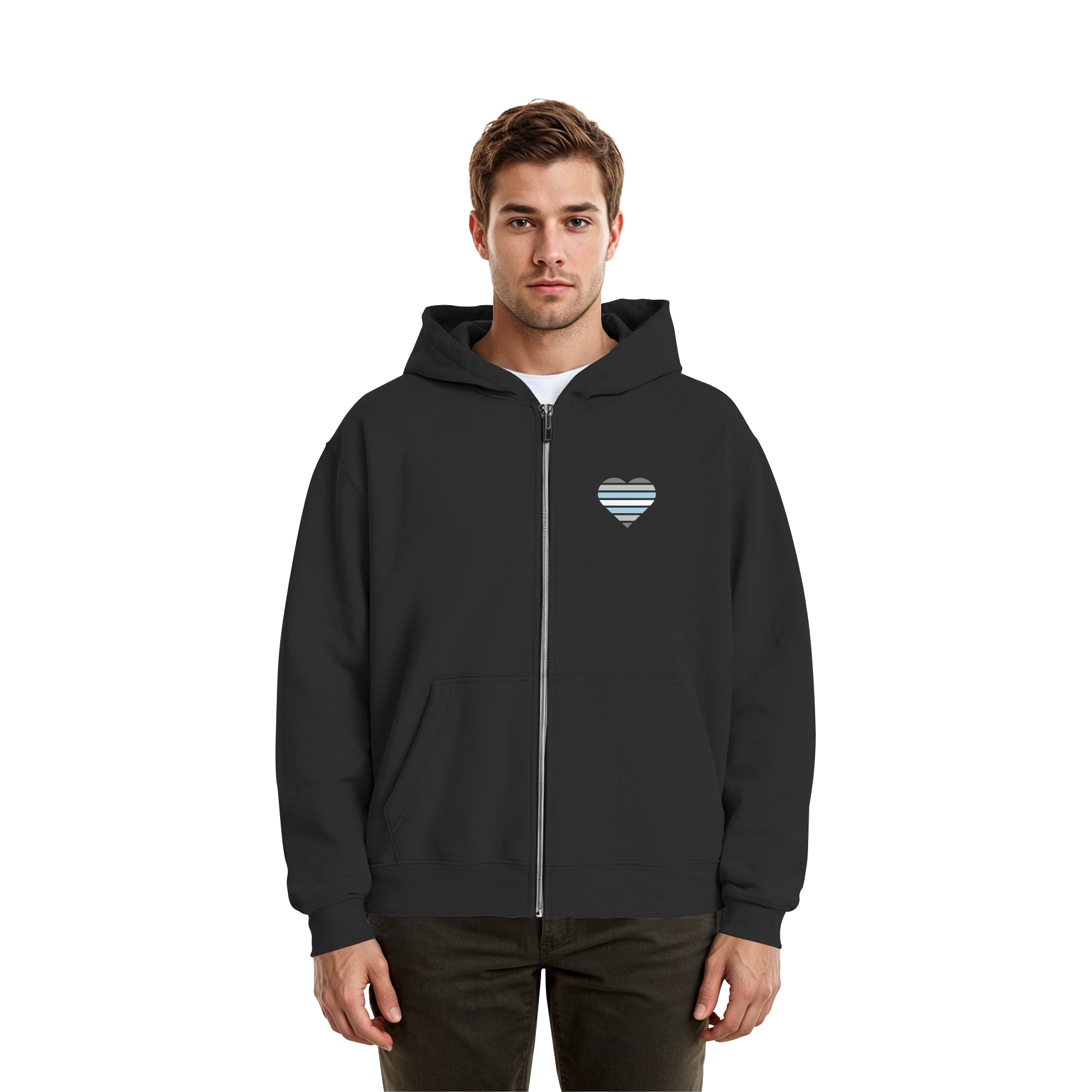 Fluffy Boxcut Zipper - Demiboy Flag Herz Print