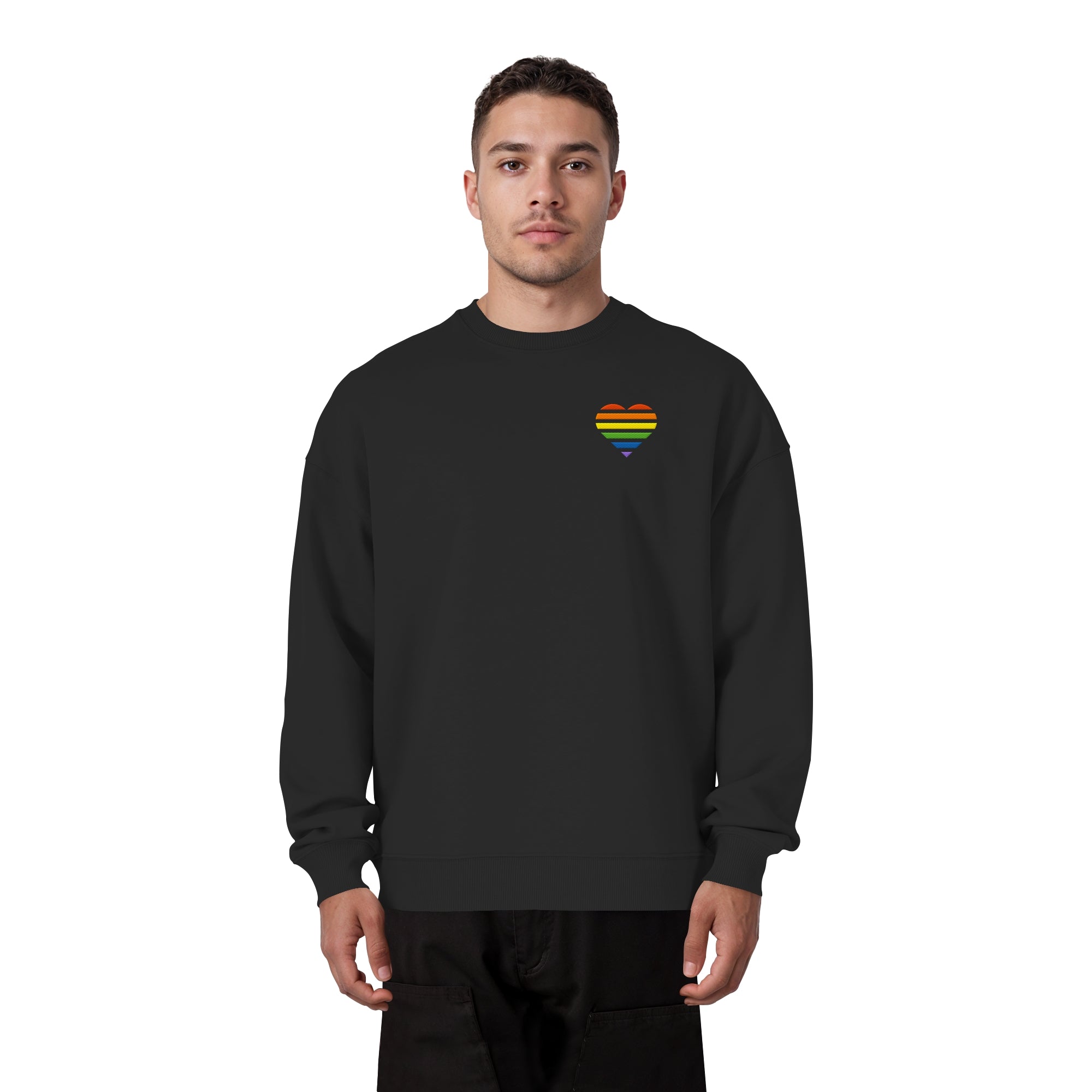 Organic Oversize Sweatshirt - Pride Flag Herz Stick