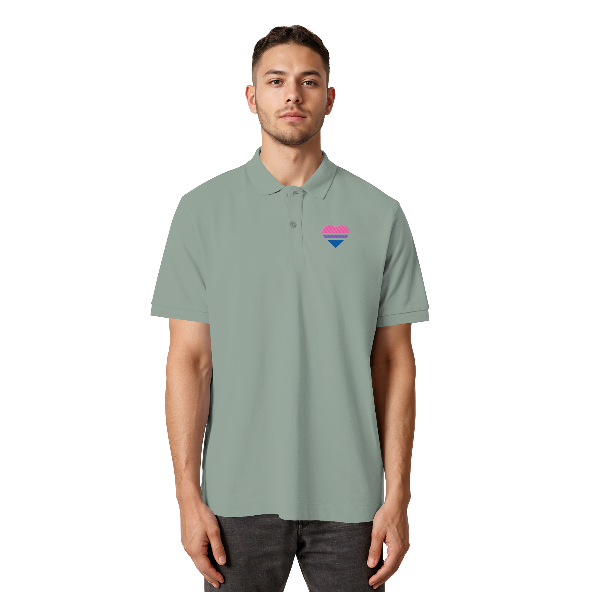 Organic Poloshirt - Bisexual Flag Herz Stick