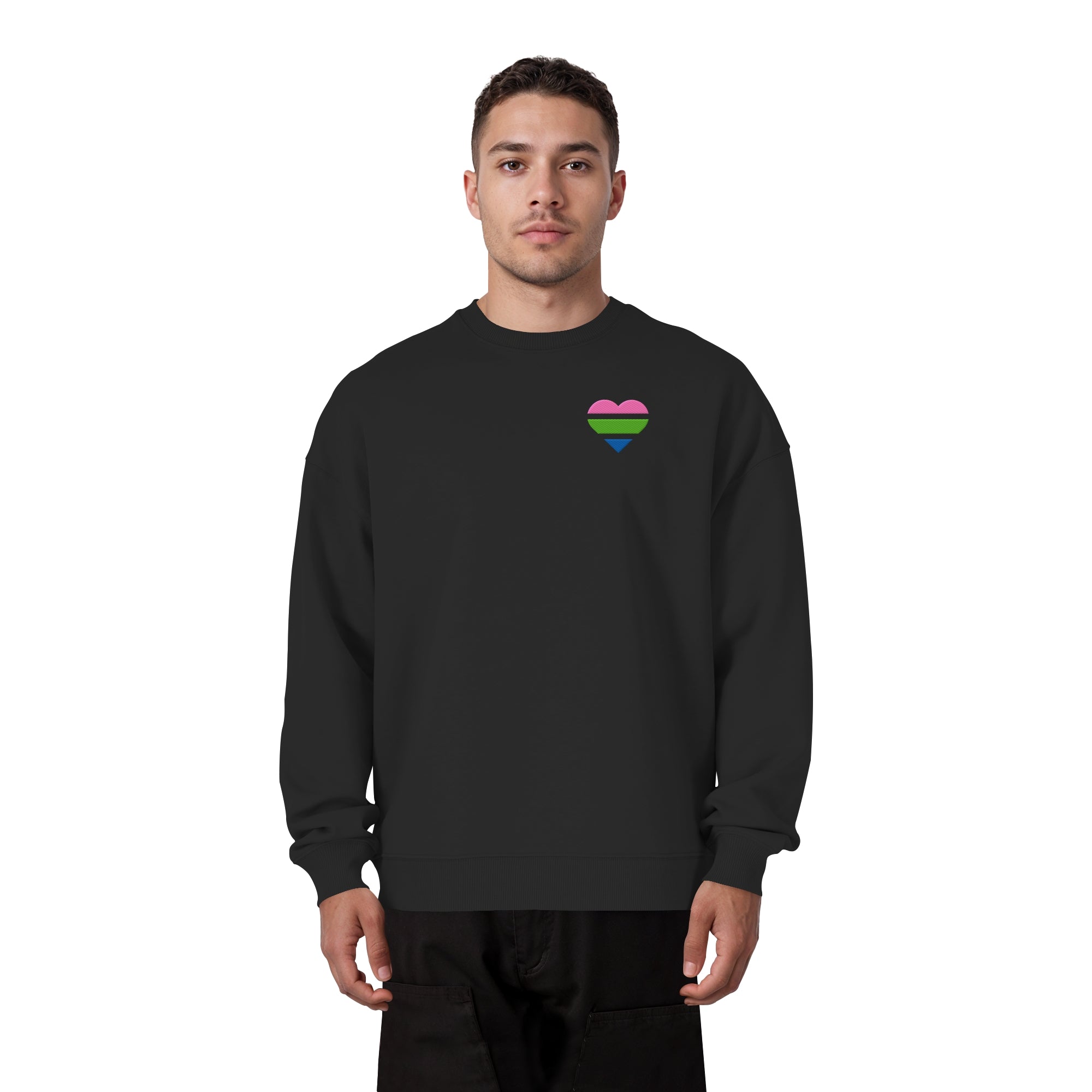 Organic Oversize Sweatshirt - Polysexual Flag Herz Stick