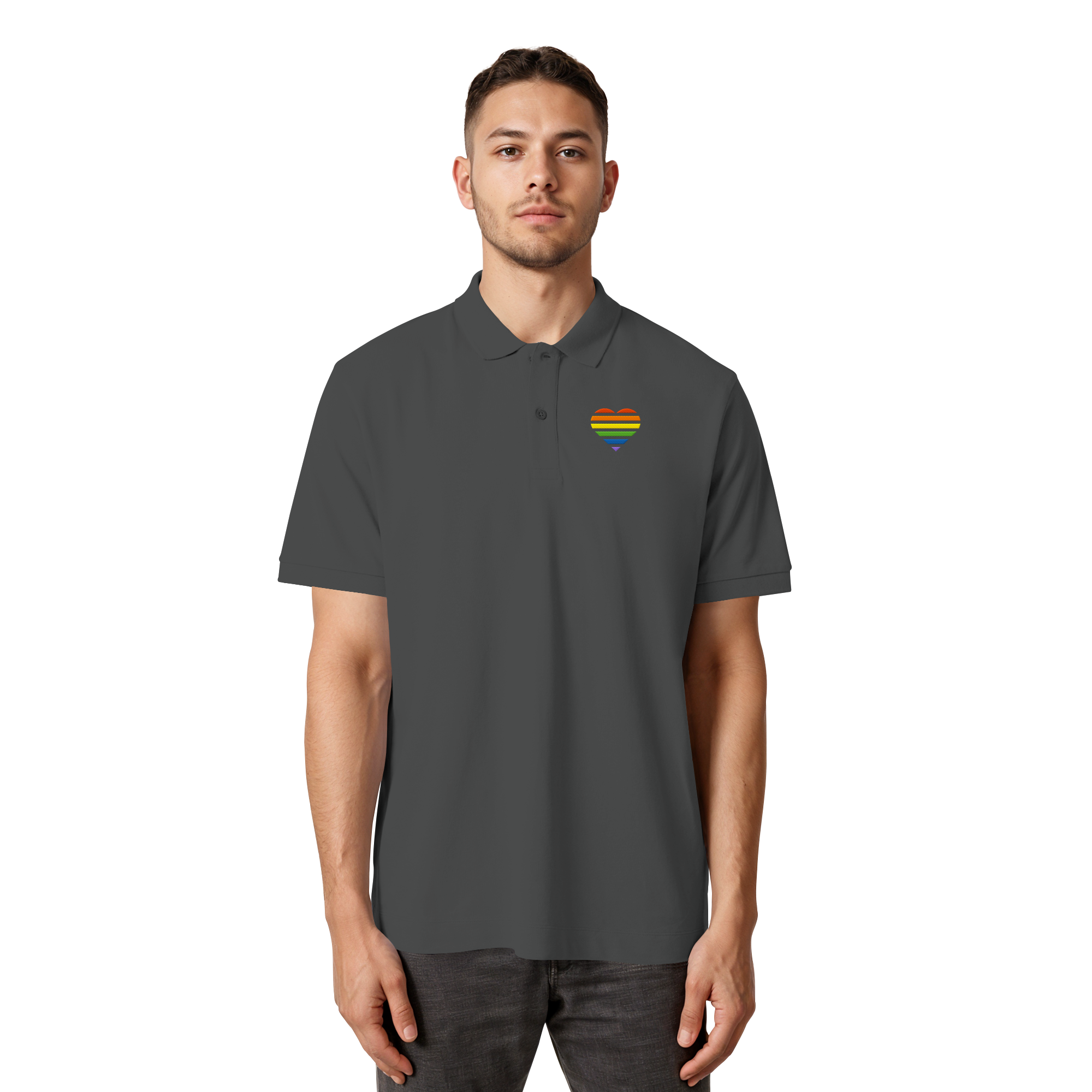 Organic Poloshirt - Pride Flag Herz Stick