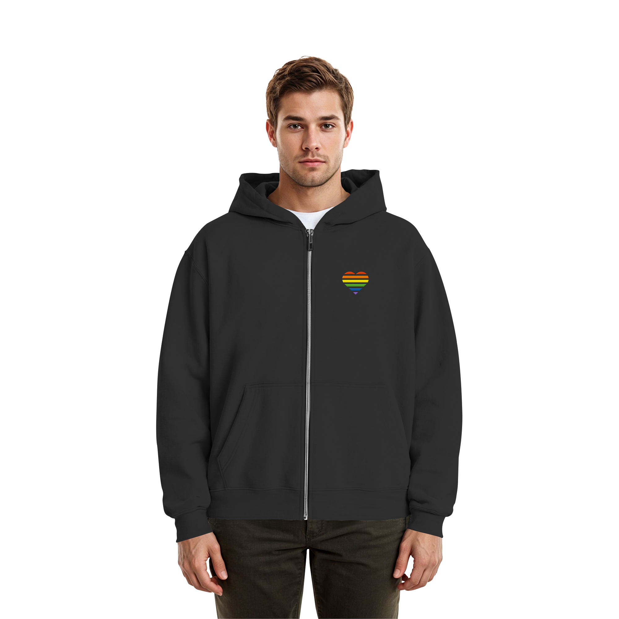 Fluffy Boxcut Zipper - Pride Flag Herz Stick