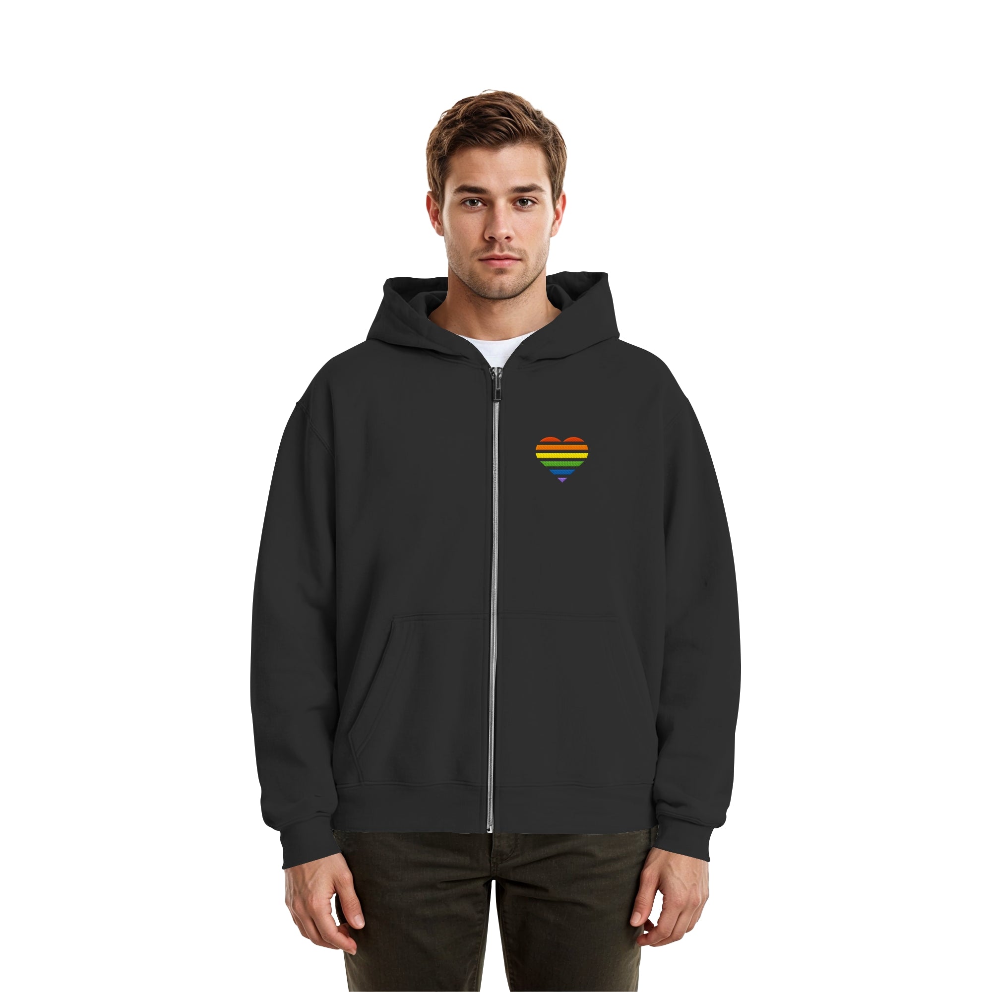 Fluffy Boxcut Zipper - Pride Flag Herz Stick