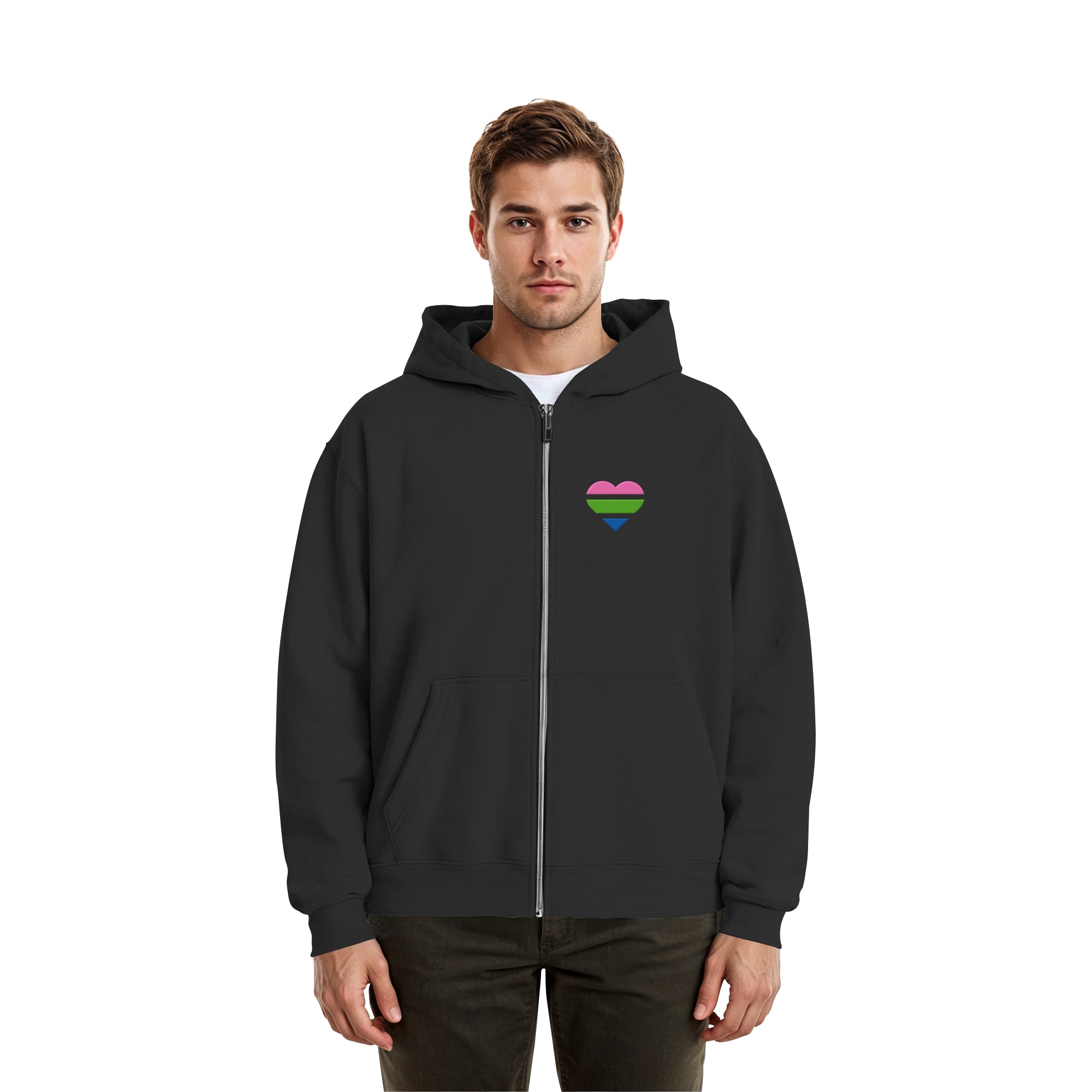 Fluffy Boxcut Zipper - Polysexual Flag Herz Stick