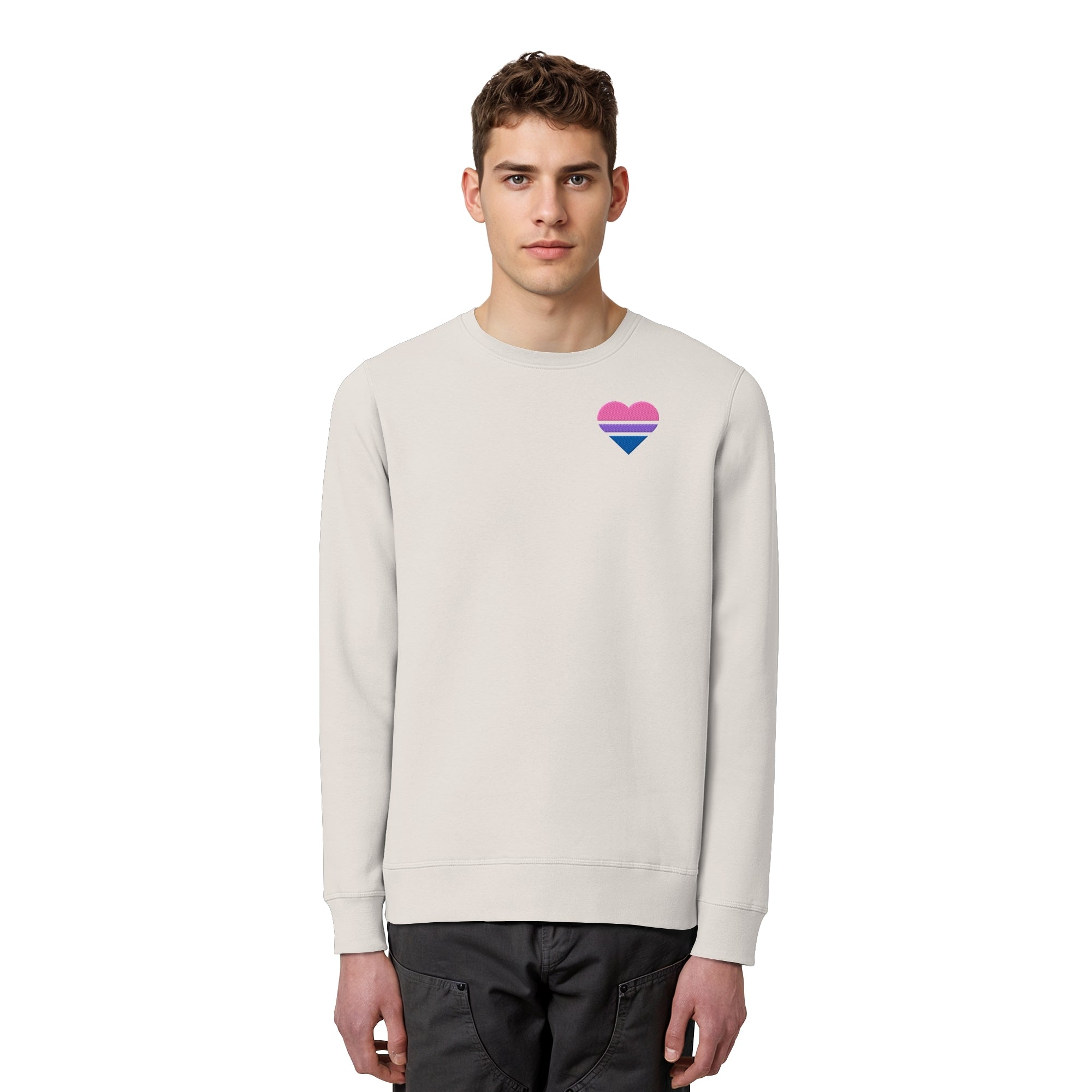 Organic Basic Sweatshirt - Bisexual Flag Herz Stick