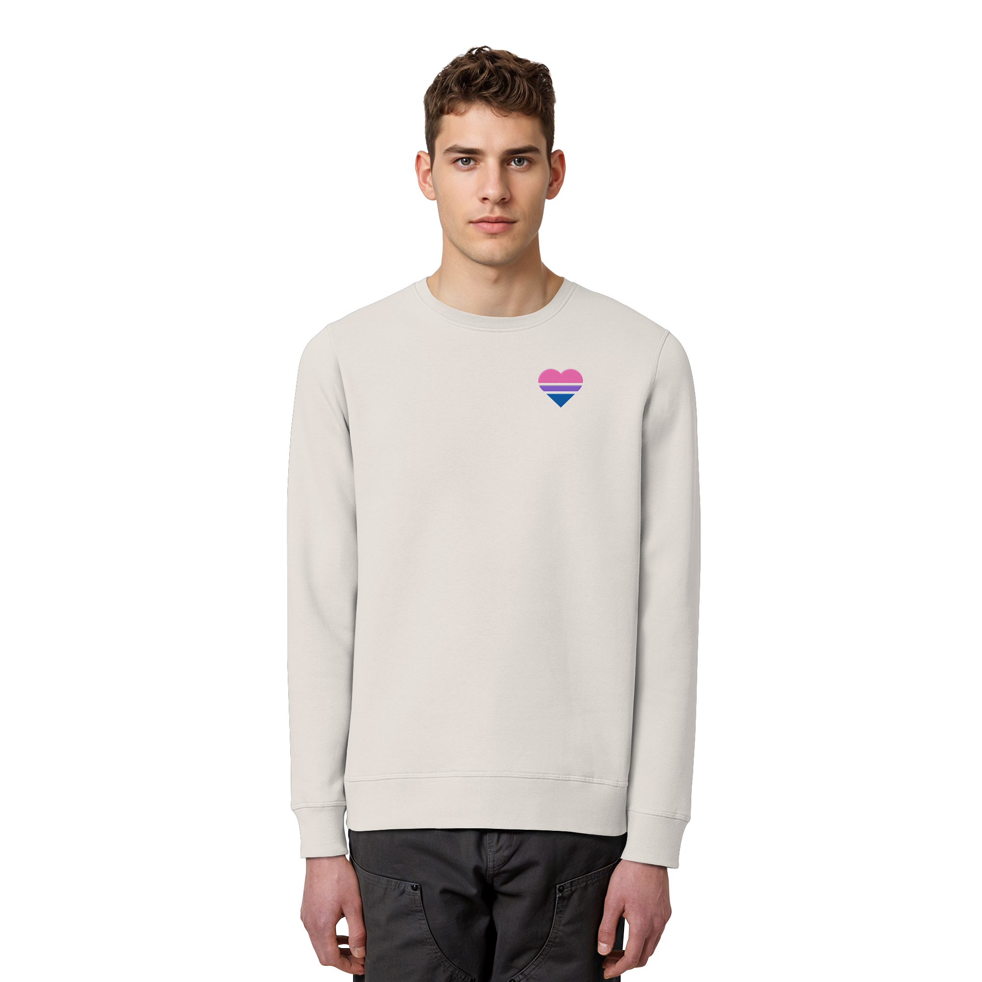 Organic Basic Sweatshirt - Bisexual Flag Herz Stick