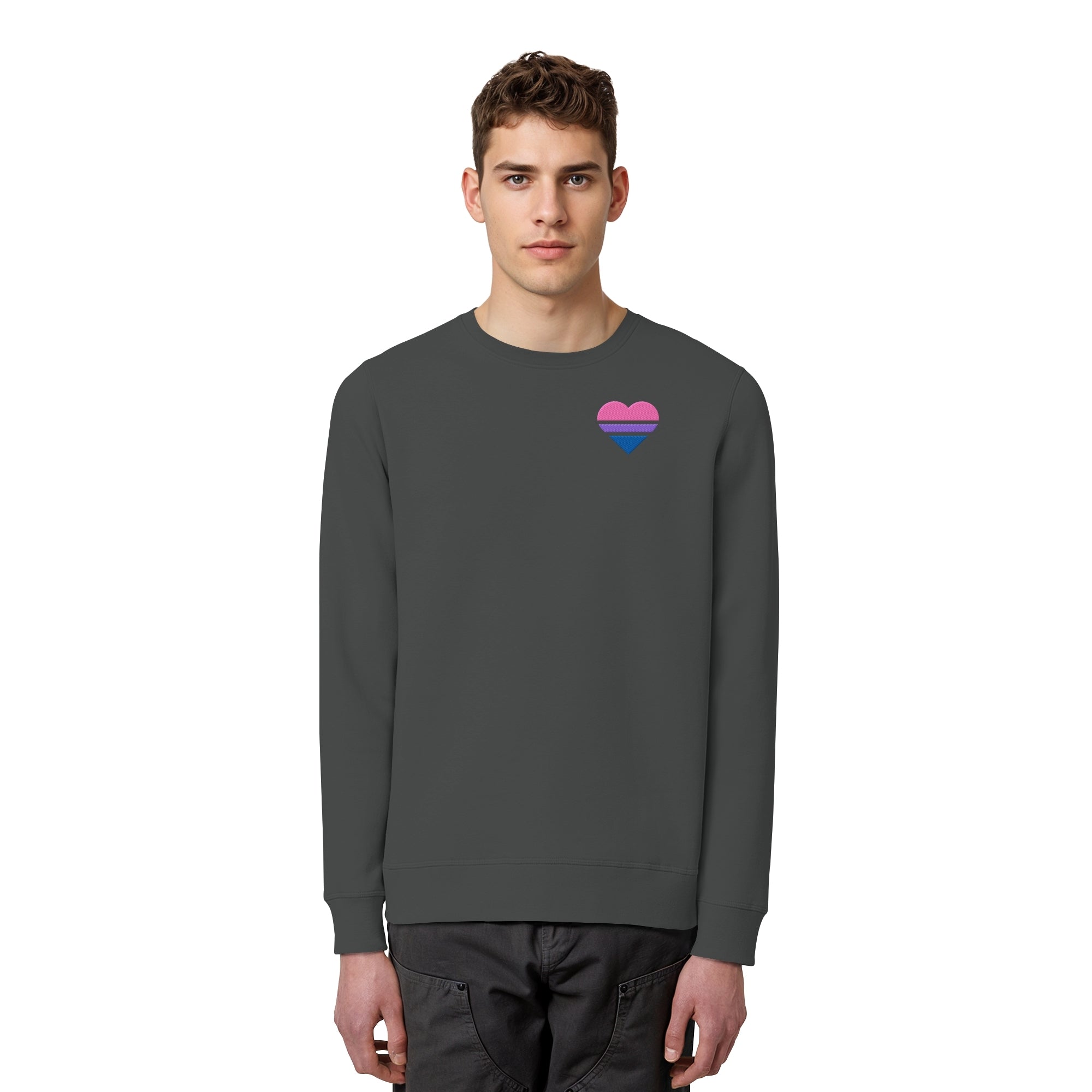 Organic Basic Sweatshirt - Bisexual Flag Herz Stick