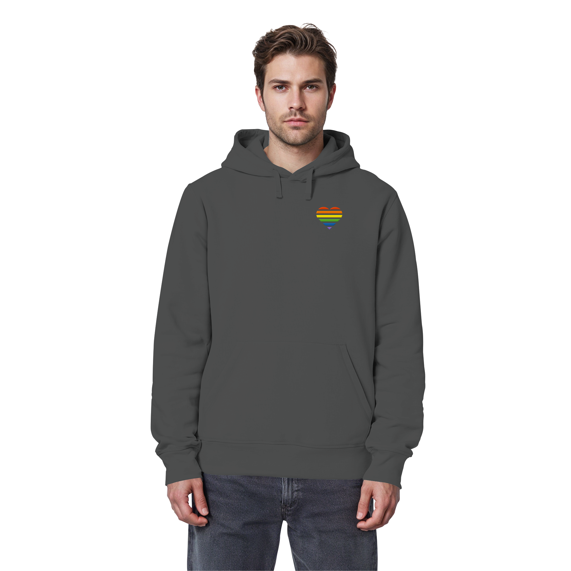 Organic Basic Hoodie - Pride Flag Herz Stick