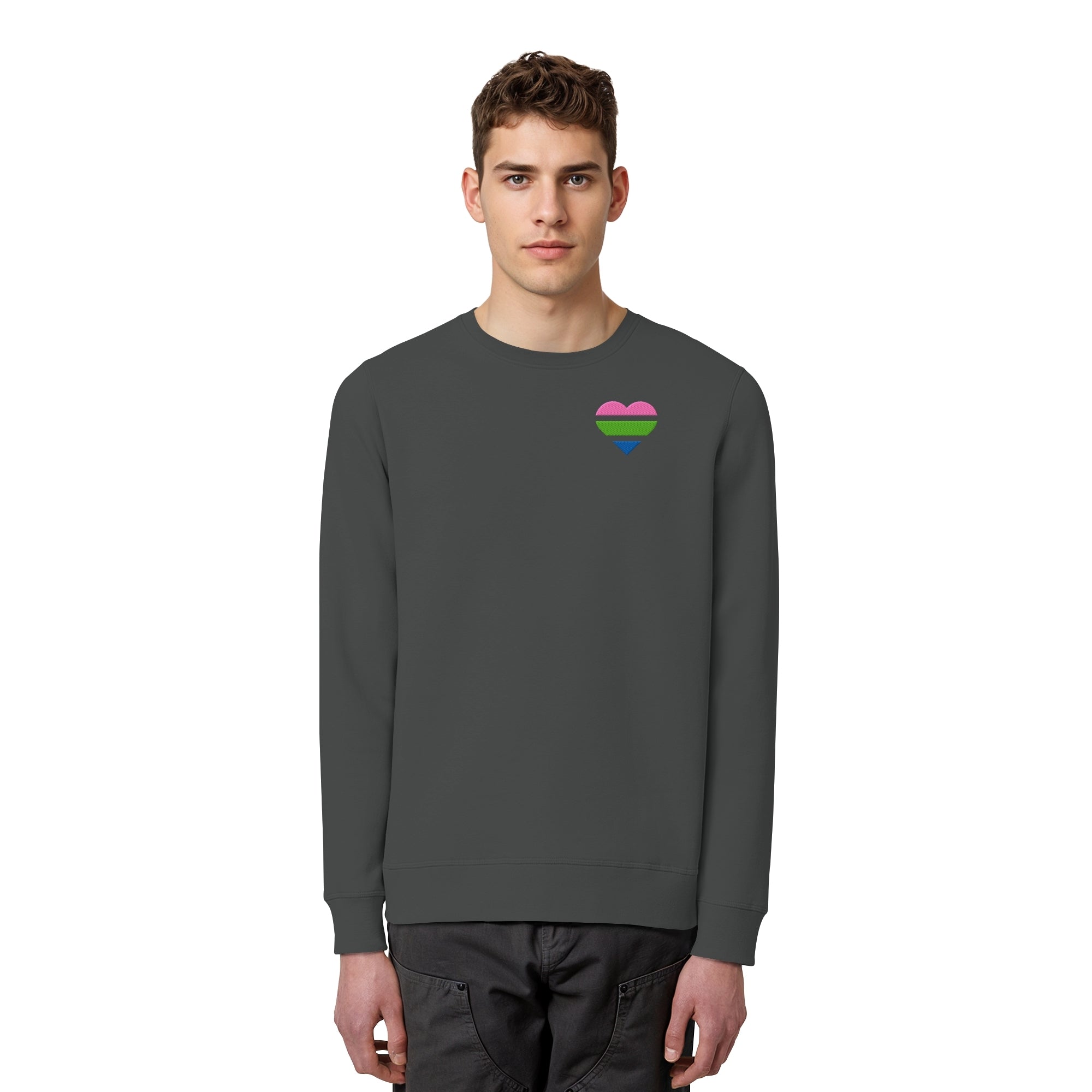 Organic Basic Sweatshirt - Polysexual Flag Herz Stick