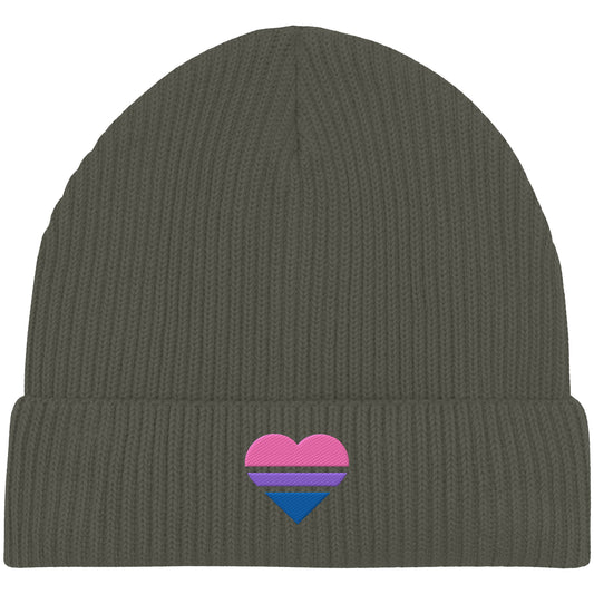Organic Fisherman Beanie - Bisexual Flag Herz Stick