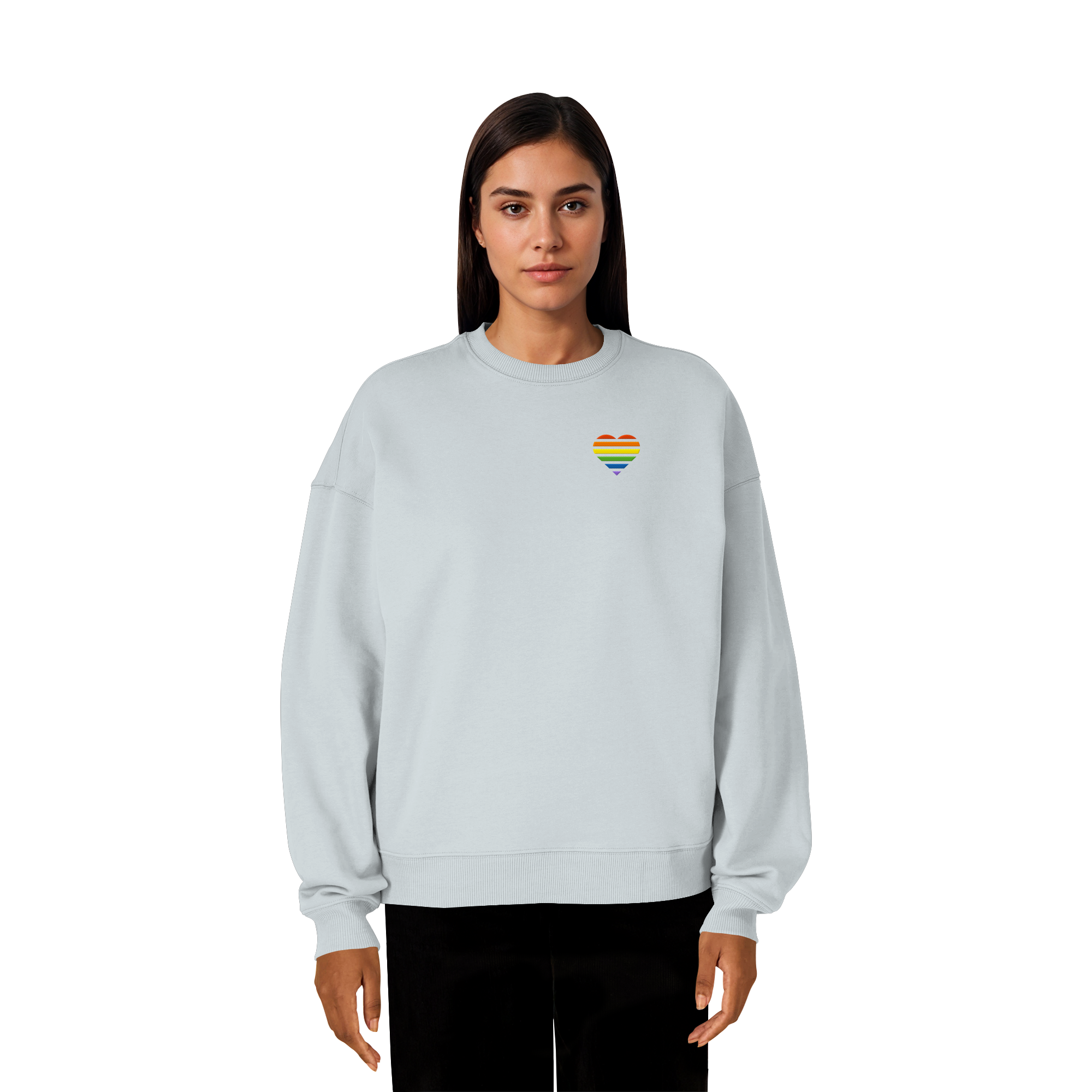 Organic Oversize Sweatshirt - Pride Flag Herz Stick