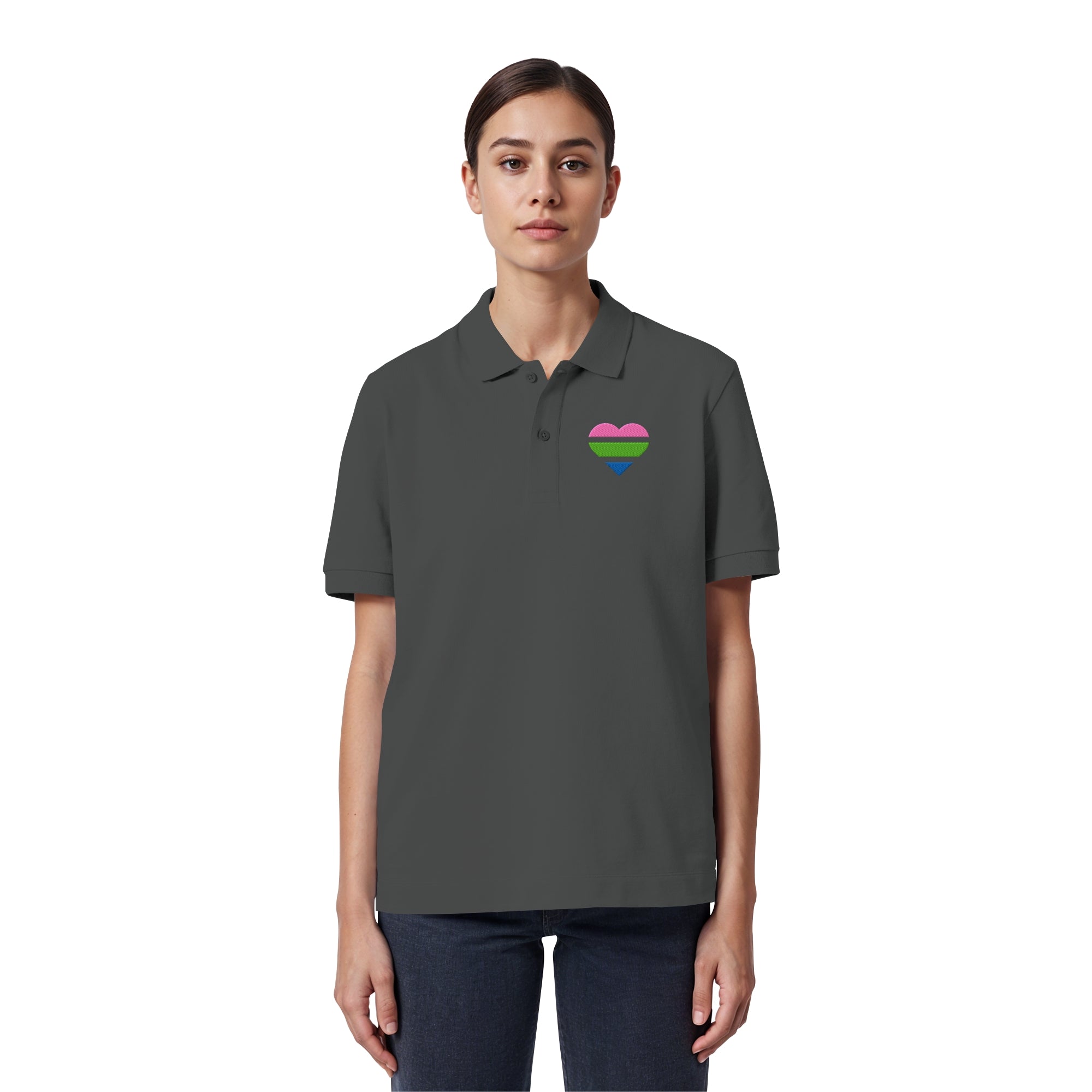 Organic Poloshirt - Polysexual Flag Herz Stick