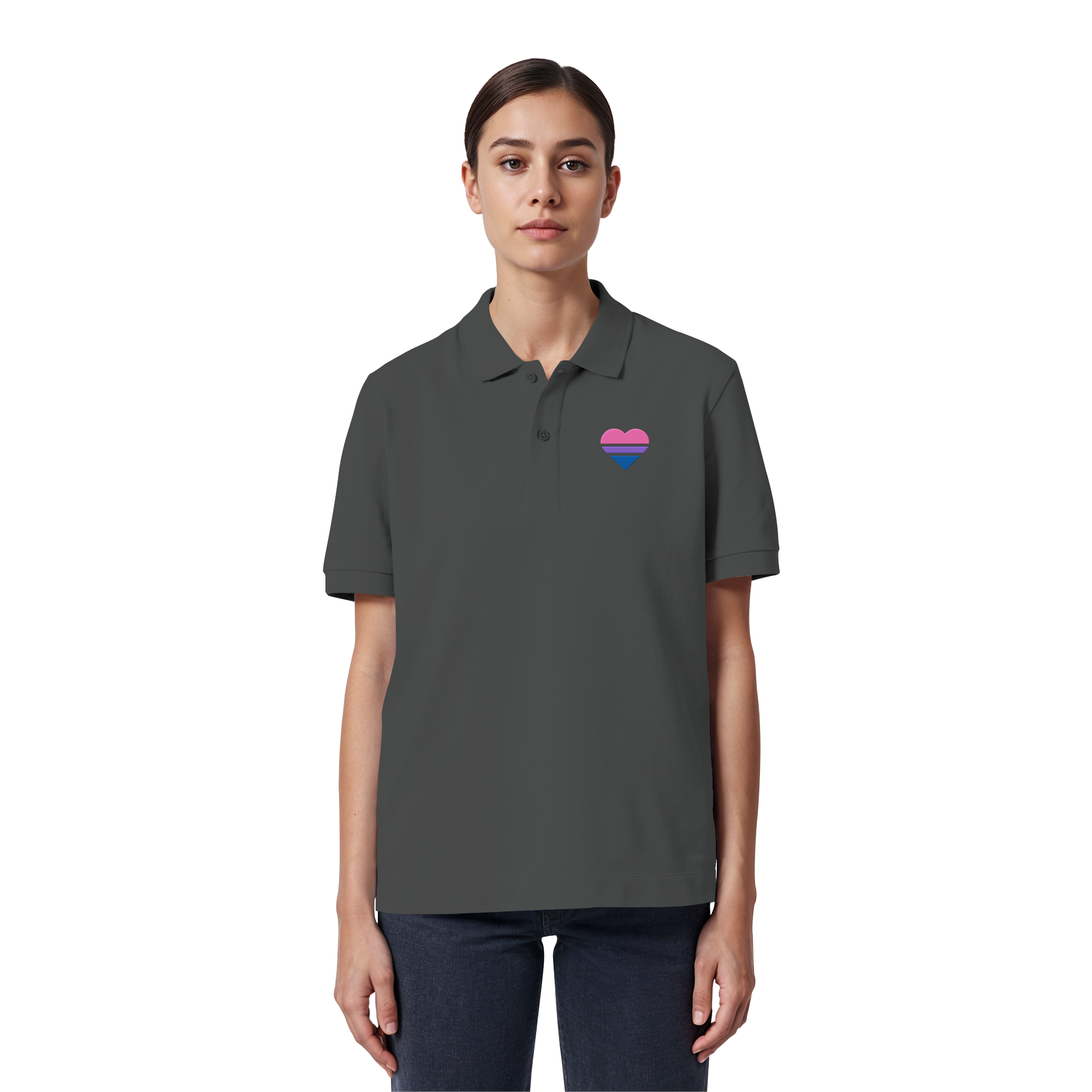 Organic Poloshirt - Bisexual Flag Herz Stick