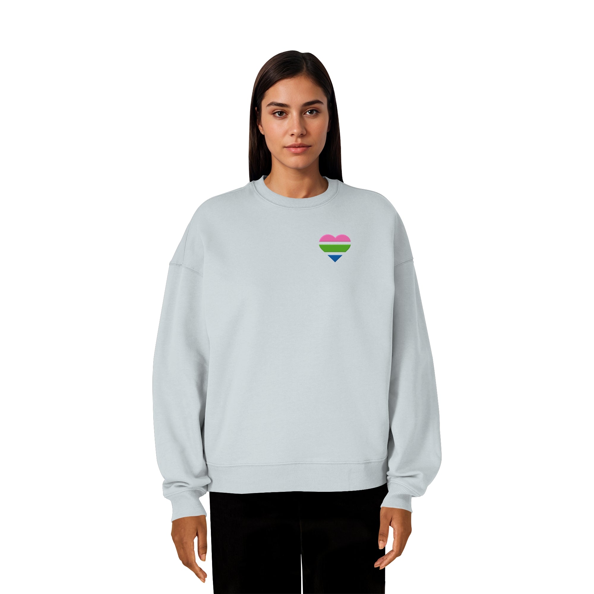 Organic Oversize Sweatshirt - Polysexual Flag Herz Stick