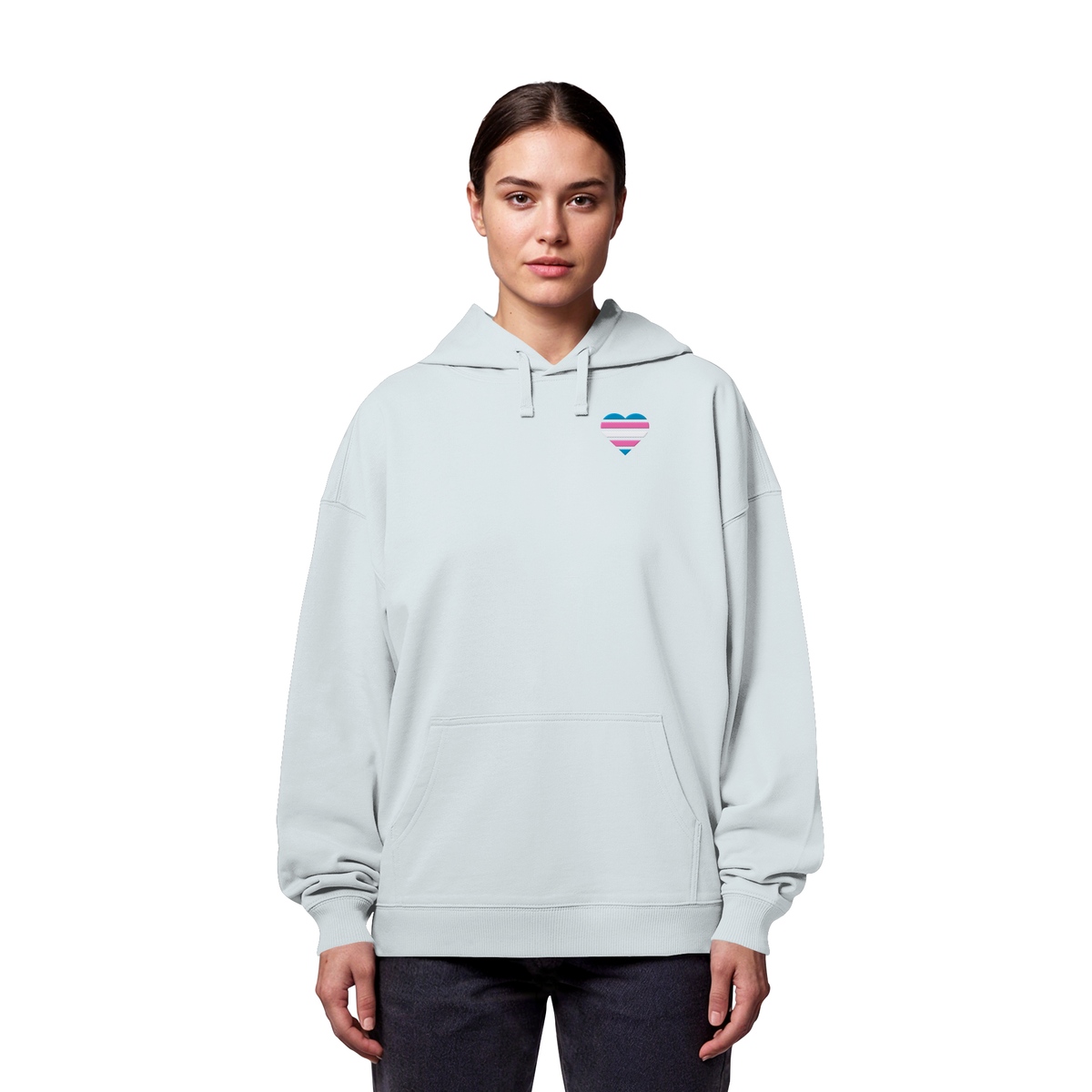 Organic Oversize Hoodie mit Herz Stick - Trans