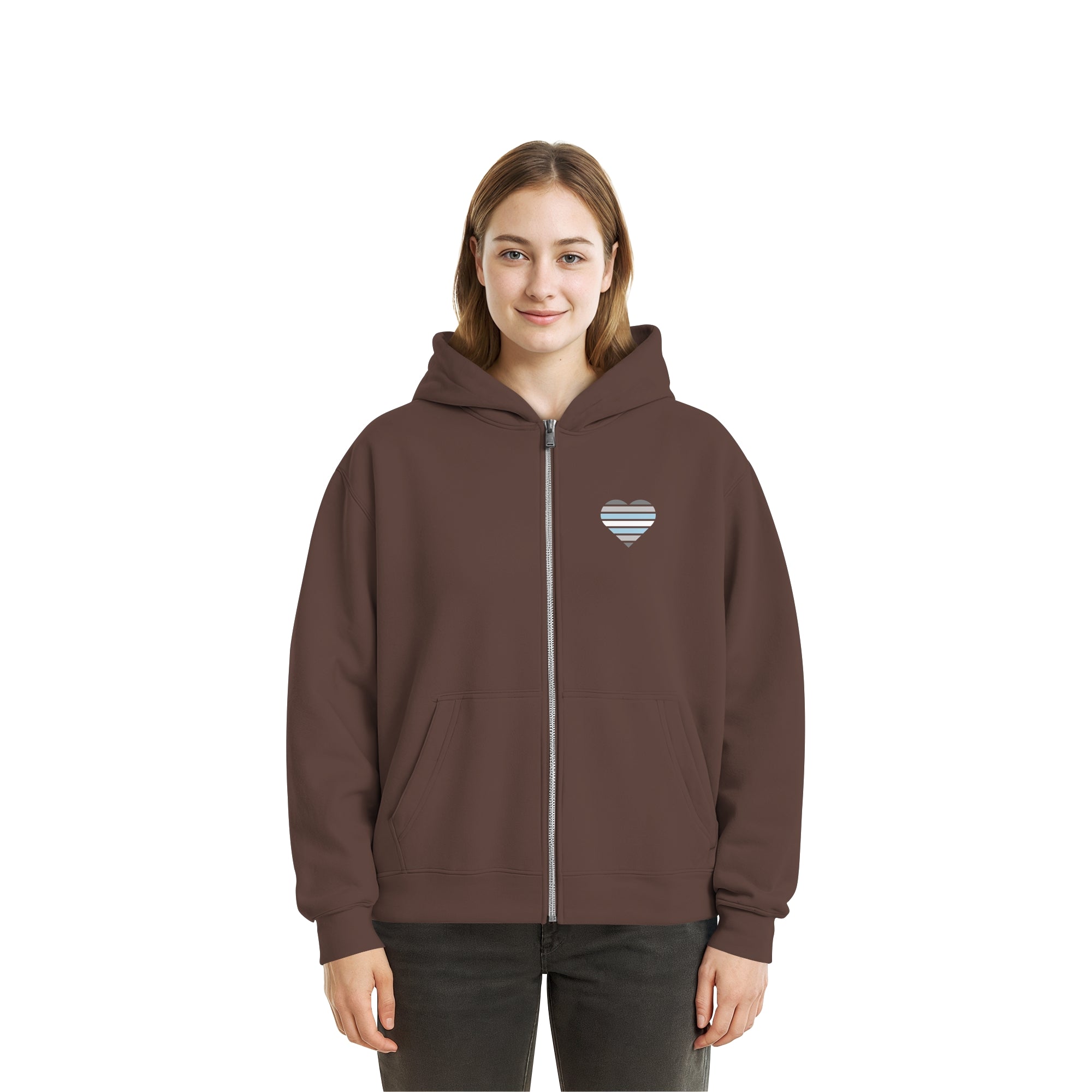 Fluffy Boxcut Zipper - Demiboy Flag Herz Print