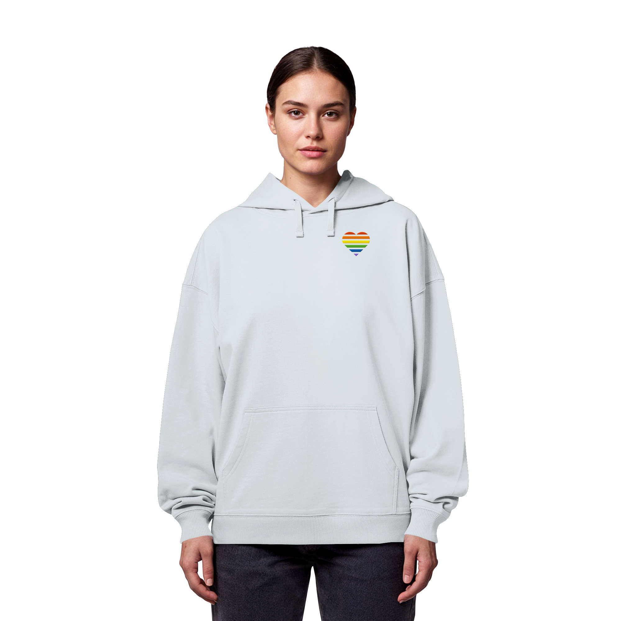 Organic Oversize Hoodie - Pride Flag Herz Stick