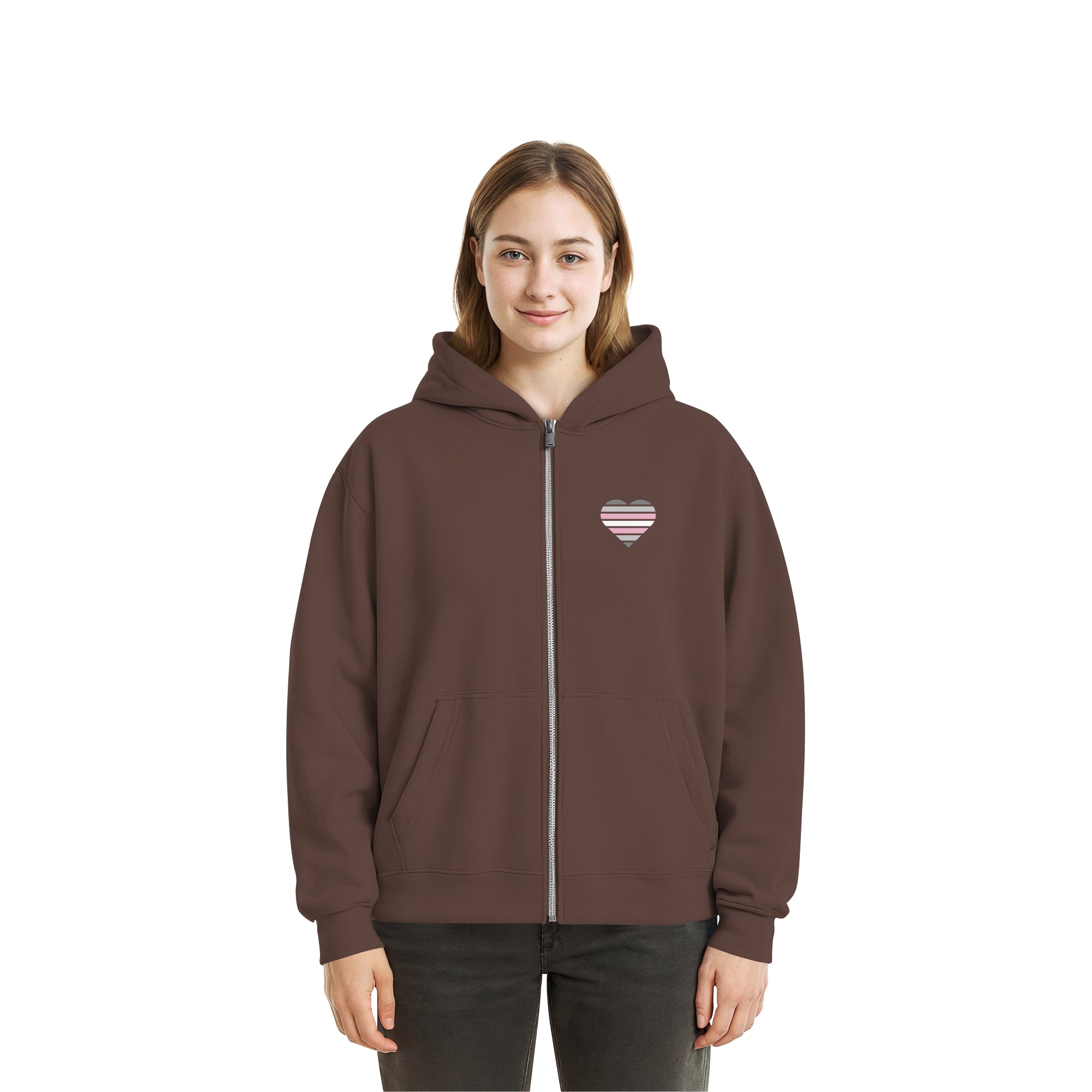 Fluffy Boxcut Zipper - Demigirl Flag Herz Print