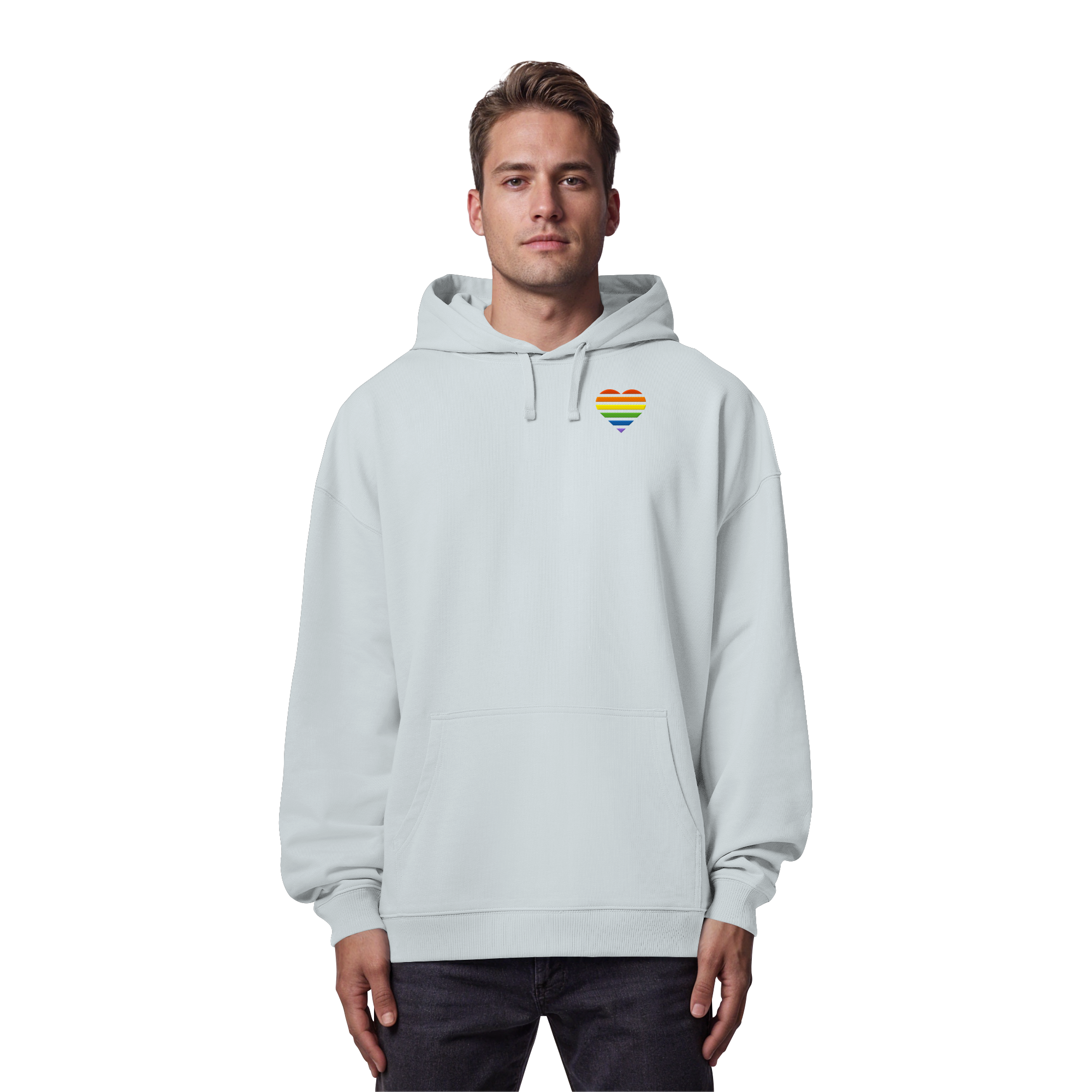 Organic Oversize Hoodie - Pride Flag Herz Stick