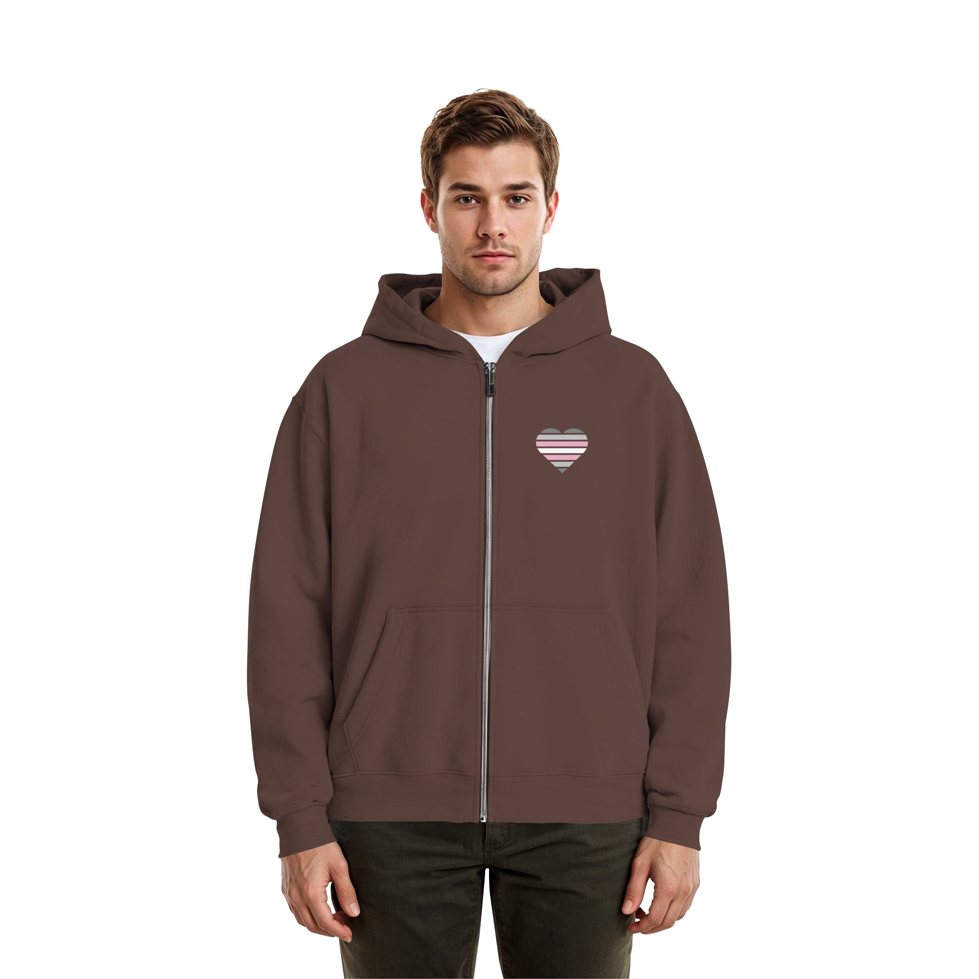 Fluffy Boxcut Zipper - Demigirl Flag Herz Print