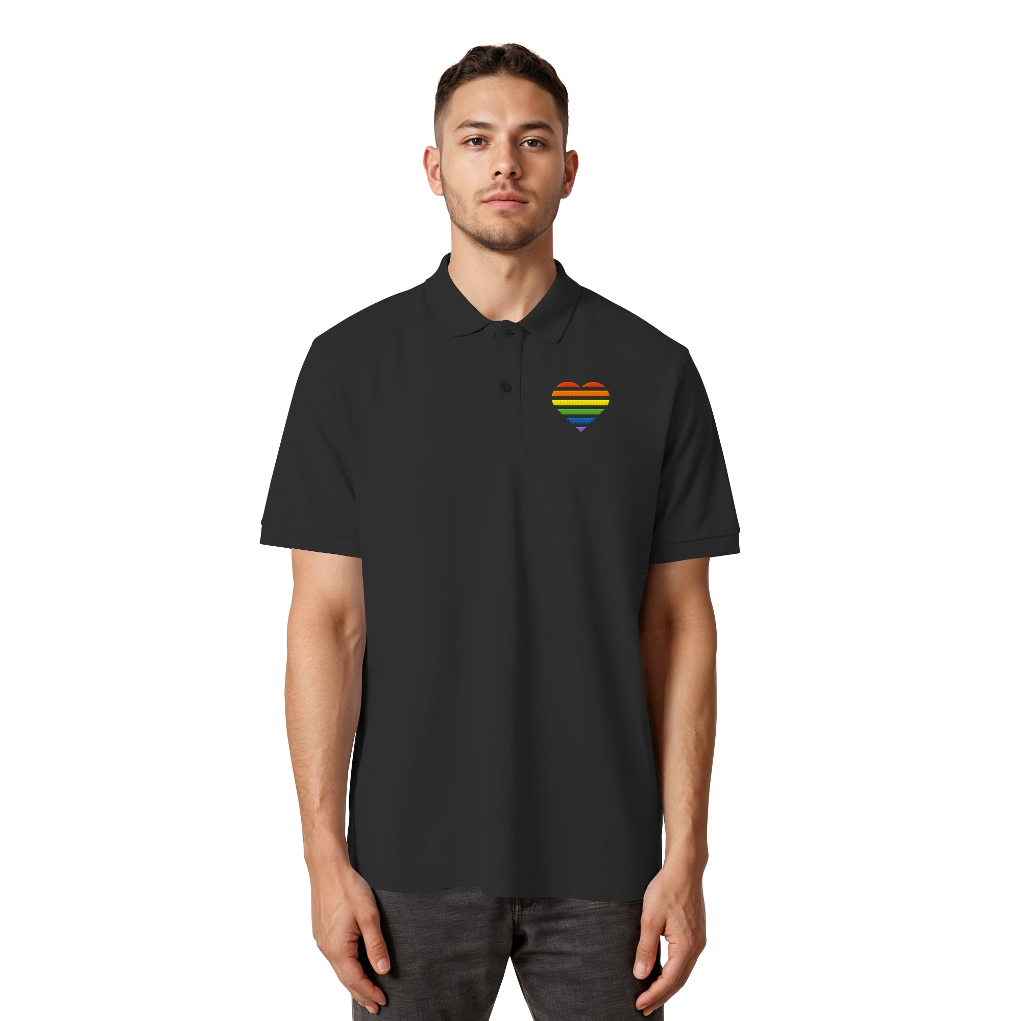 Organic Poloshirt - Pride Flag Herz Stick